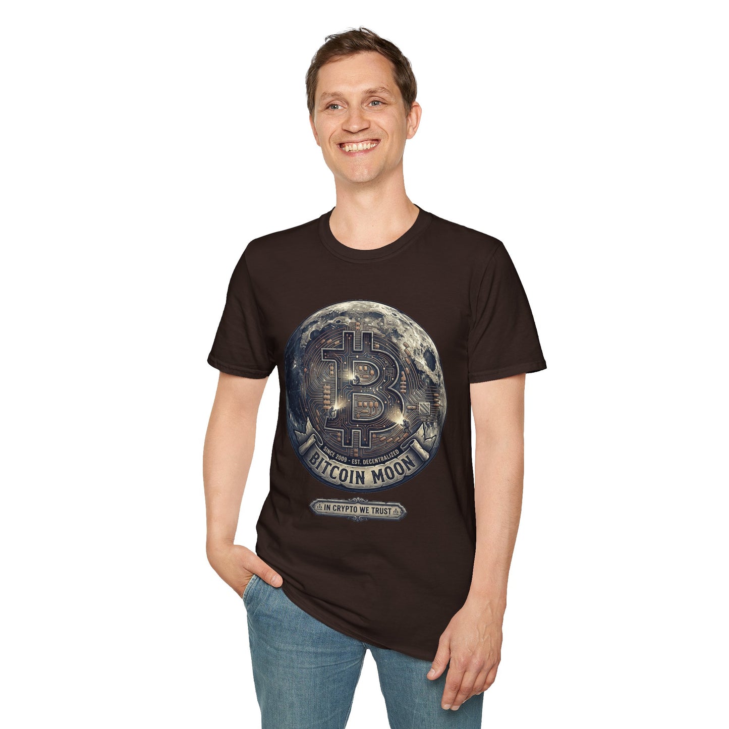 Bitcoin Moon Graphic T-Shirt — “In Crypto We Trust” Crypto Enthusiast Tee