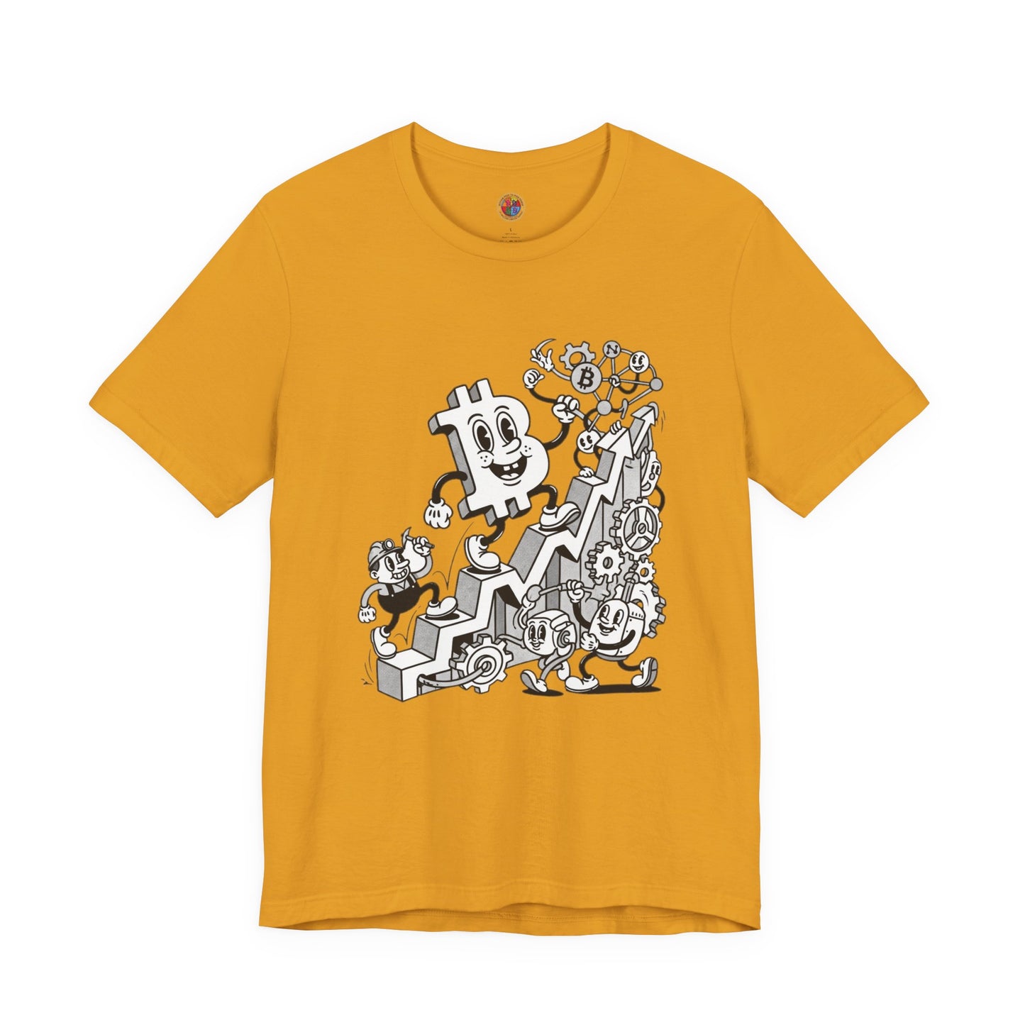 Bitcoin Growth Cartoon Tee — Crypto Stairs Illustration T-Shirt