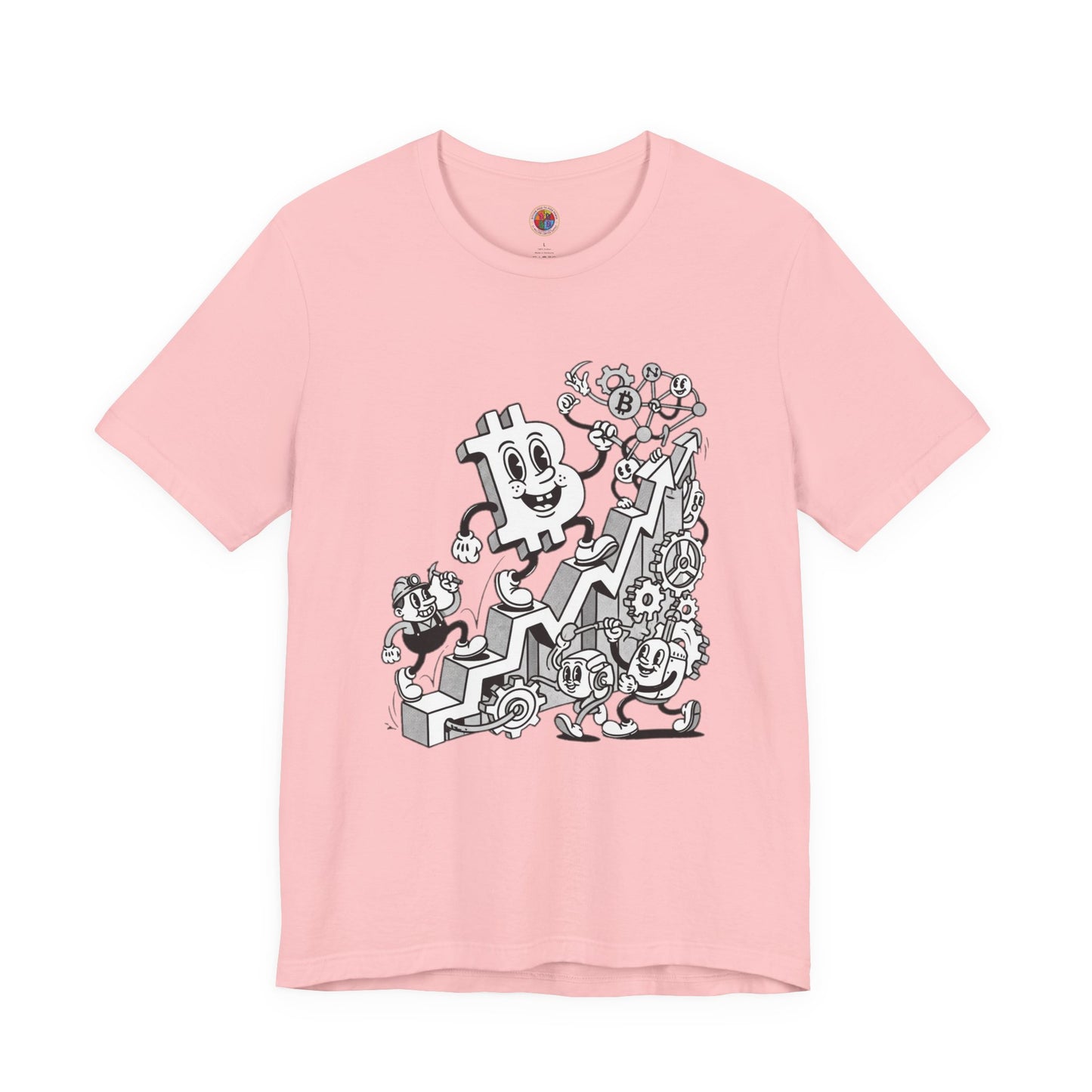 Bitcoin Growth Cartoon Tee — Crypto Stairs Illustration T-Shirt