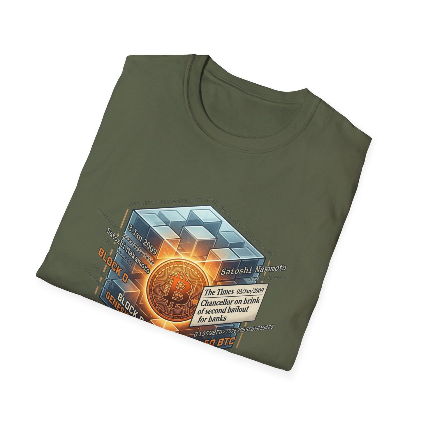 T-Shirt — The Genesis Block Bitcoin Graphic Tee (Cryptocurrency Miner Design)