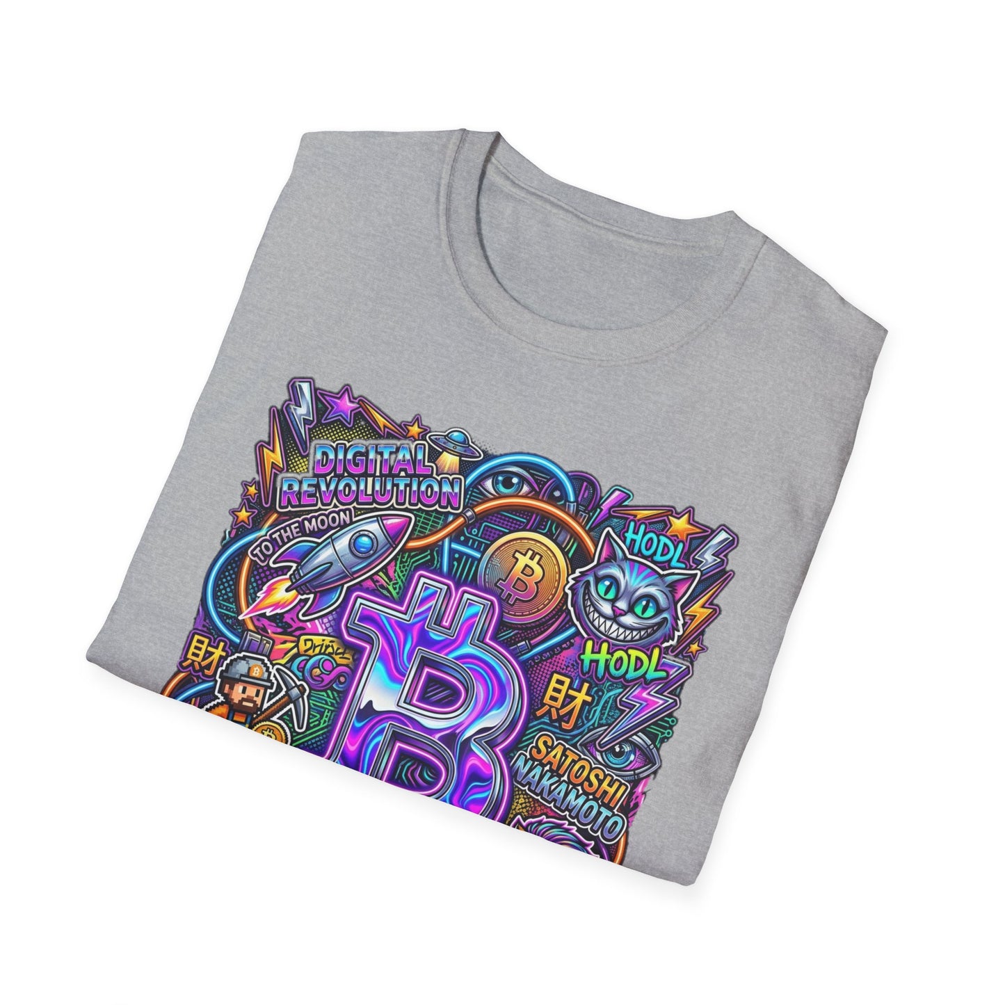Bitcoin Electric Crypto Art T-Shirt — HODL, BTC Neon Graphic Tee