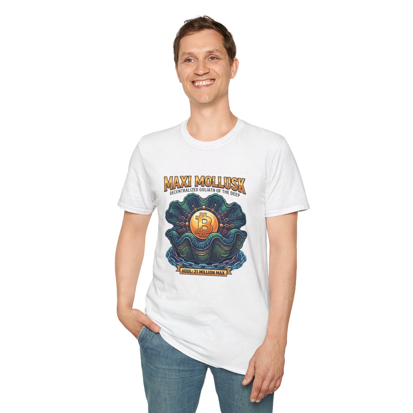 Bitcoin Pearl T-Shirt — "Maxi Mollusk" Crypto Art Tee