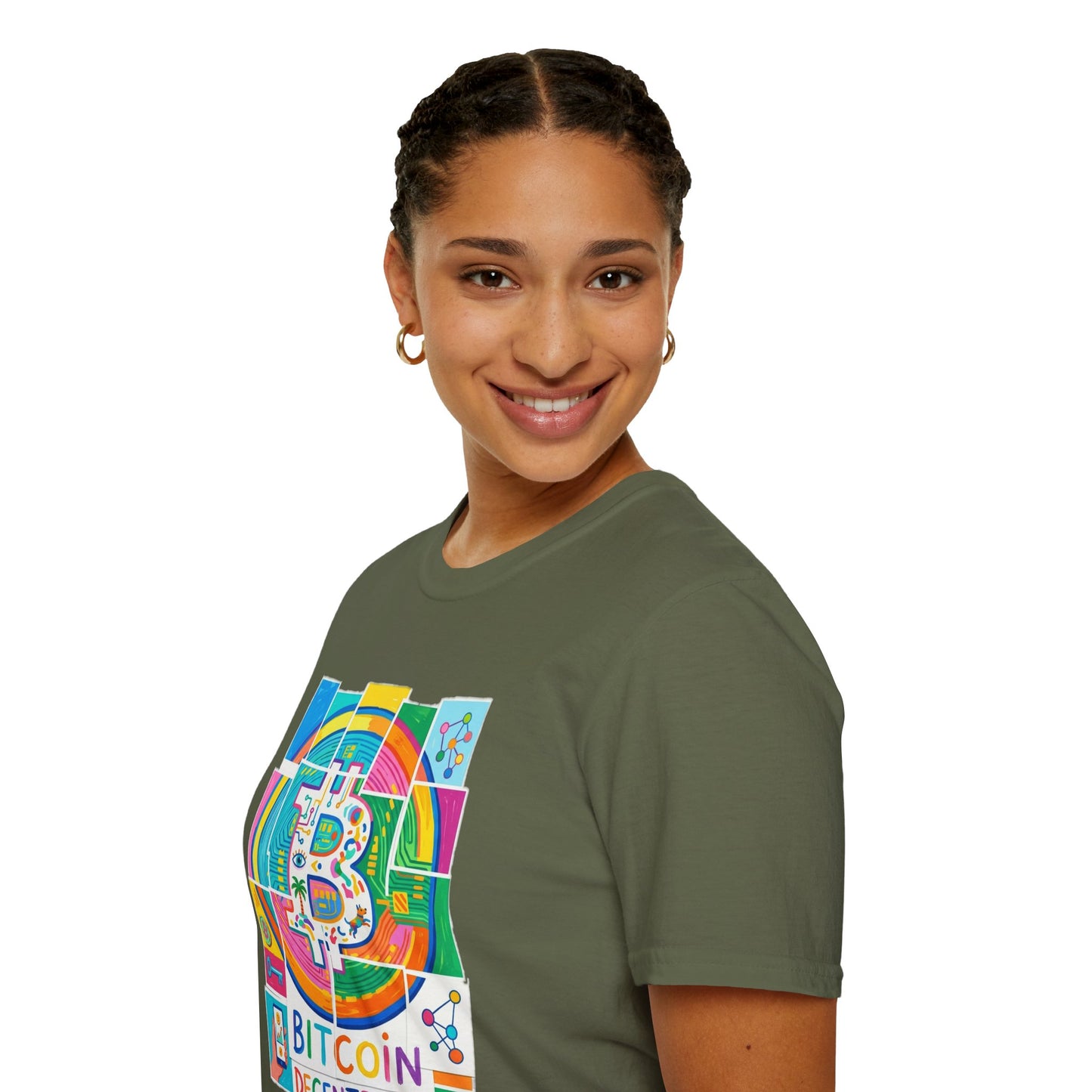 Bitcoin Decentralized Graphic T-Shirt — Colorful Crypto Logo Tee
