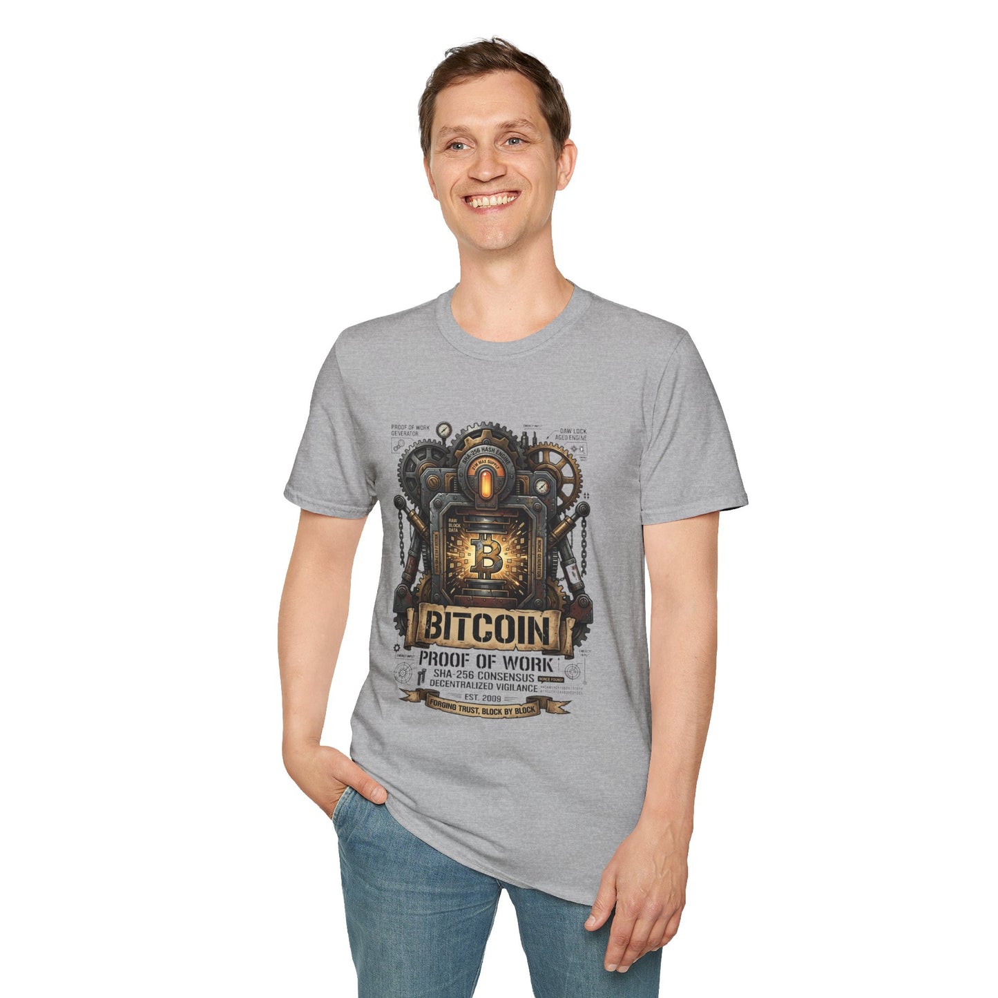 Bitcoin Proof of Work T-Shirt — Steampunk Crypto Miner Tee