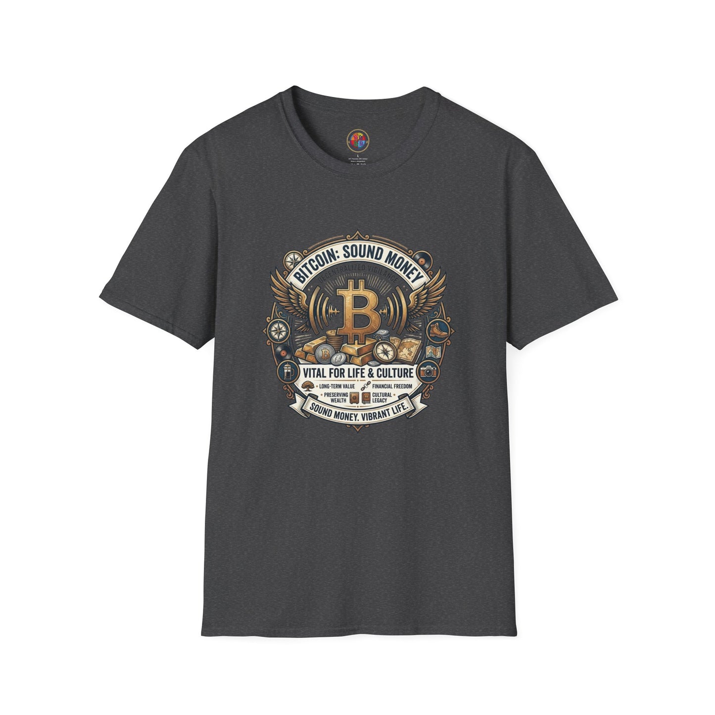 Bitcoin Emblem T-Shirt — "Bitcoin: Sound Money" Vintage Crypto Crest Tee
