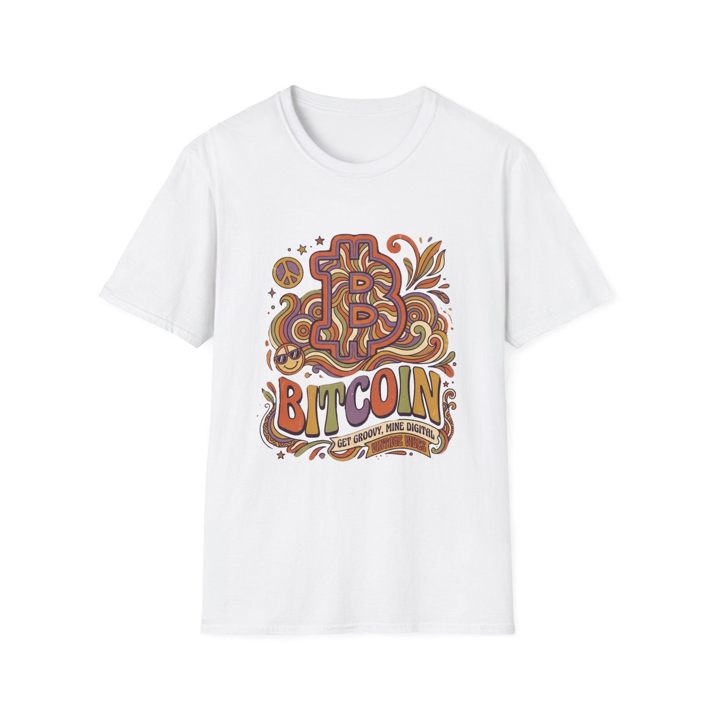 Groovy Retro Bitcoin Graphic T-Shirt | Cryptocurrency Logo Tee