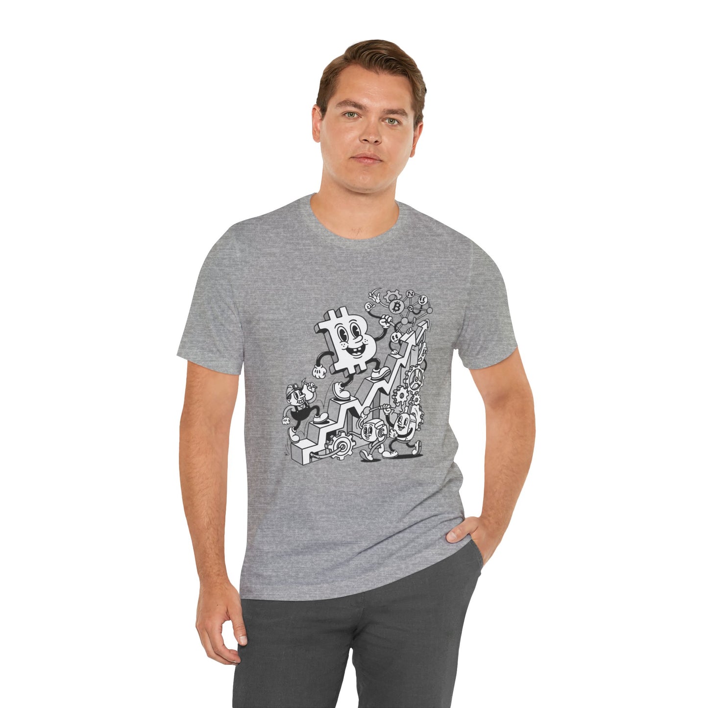 Bitcoin Growth Cartoon Tee — Crypto Stairs Illustration T-Shirt