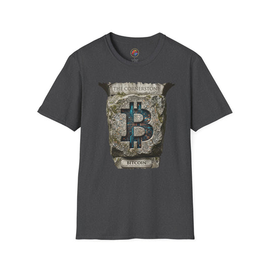 Bitcoin Cornerstone T-Shirt — Vintage Stone Plaque Crypto Tee