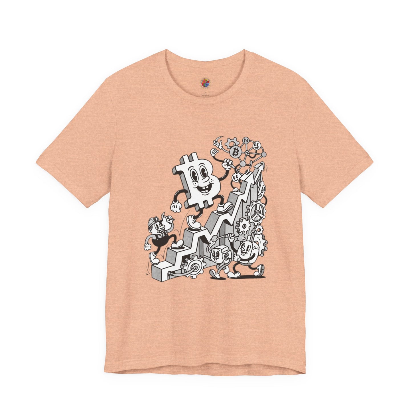 Bitcoin Growth Cartoon Tee — Crypto Stairs Illustration T-Shirt