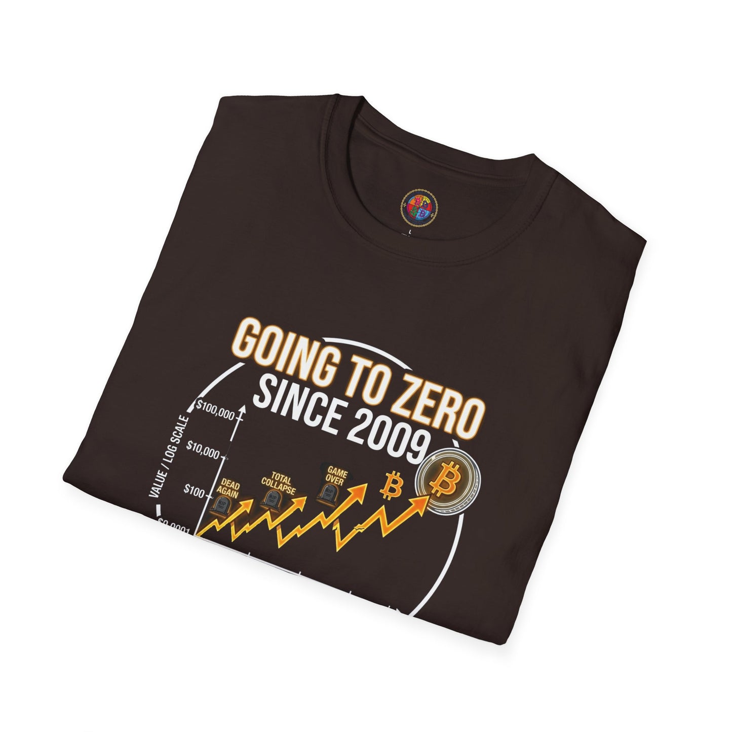 Bitcoin Price Chart T-Shirt — "Going to Zero Since 2009" Crypto Humor Tee