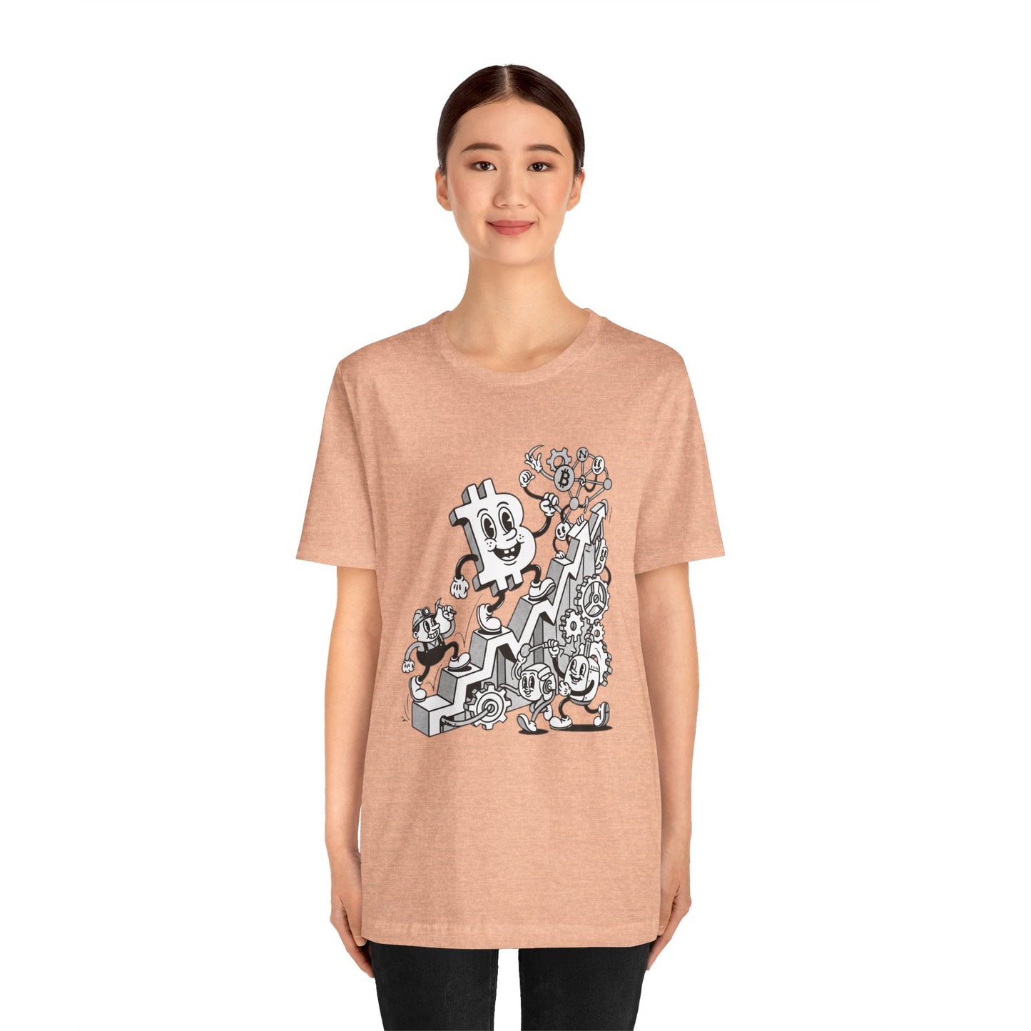 Bitcoin Growth Cartoon Tee — Crypto Stairs Illustration T-Shirt