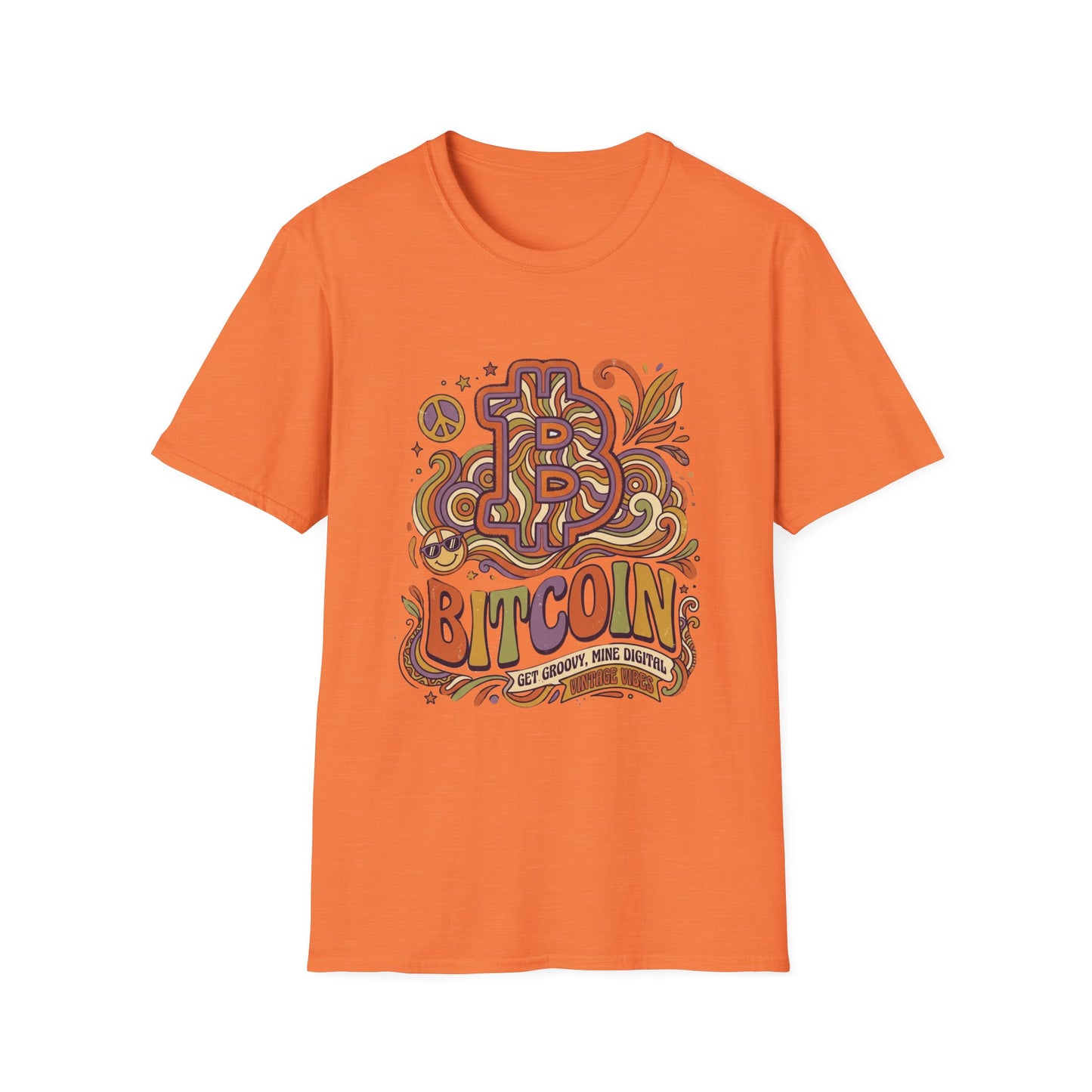 Groovy Retro Bitcoin Graphic T-Shirt | Cryptocurrency Logo Tee