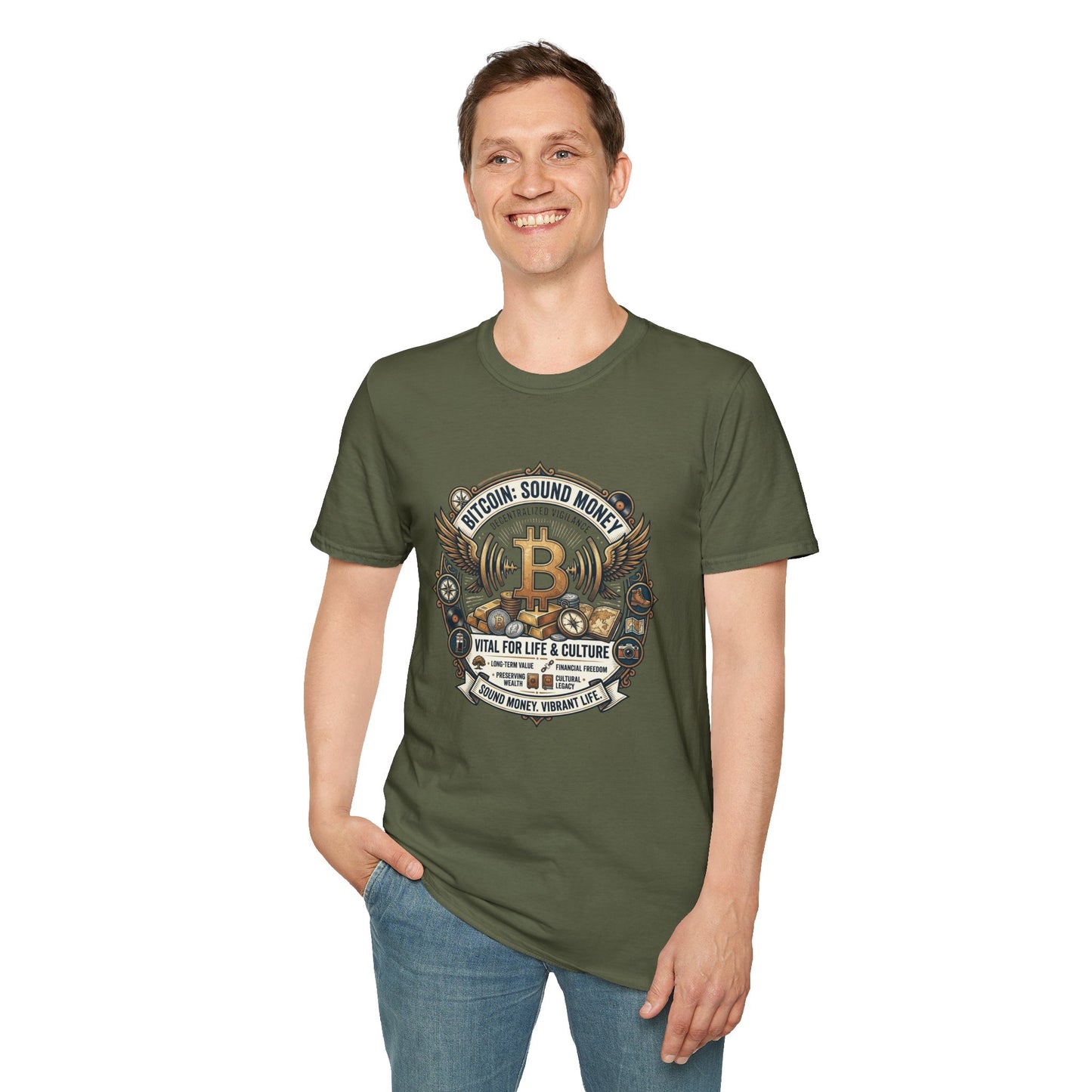 Bitcoin Emblem T-Shirt — "Bitcoin: Sound Money" Vintage Crypto Crest Tee