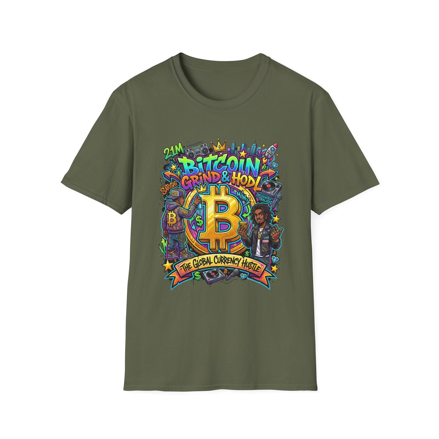 Bitcoin Grind & HODL T-Shirt — Crypto Currency Street Art Tee