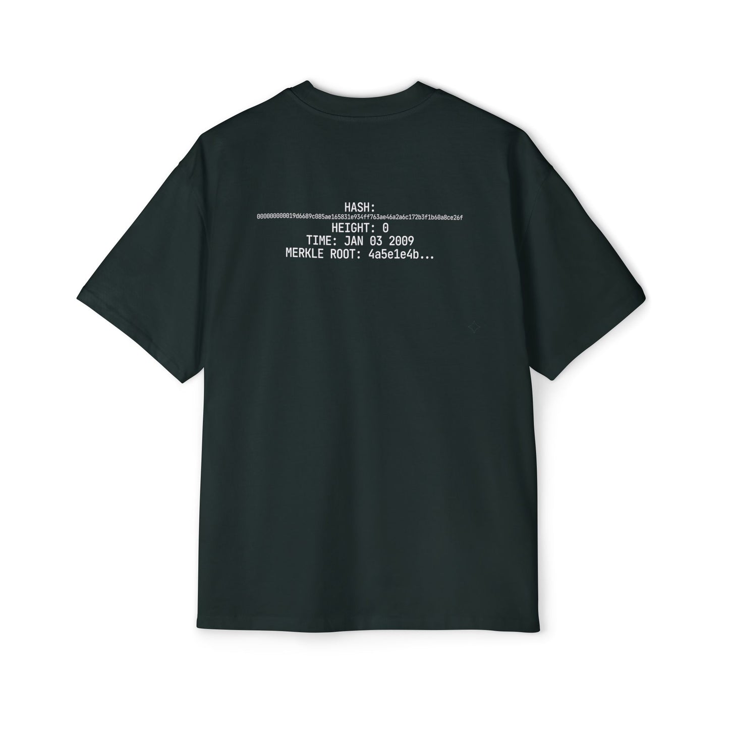 Bitcoin Genesis Block Tee — Coordinates Back & SHA-256 Front