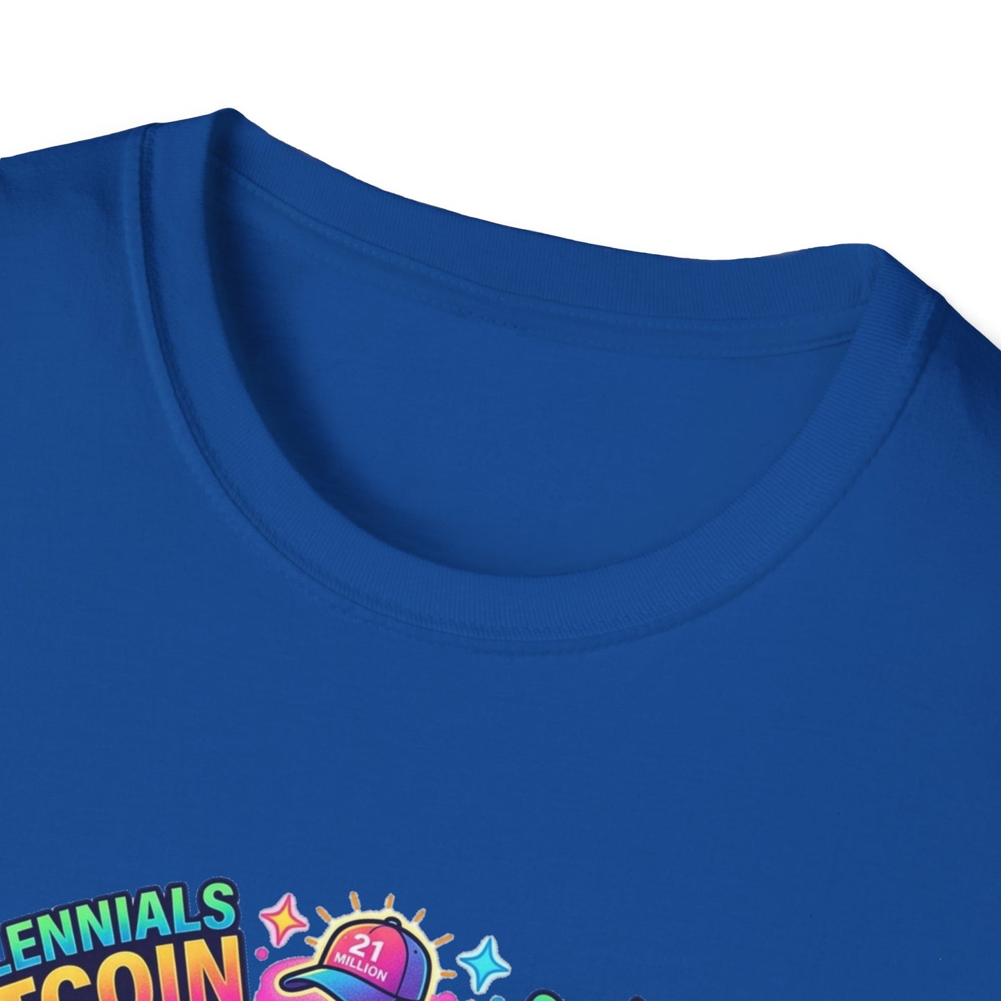Bitcoin Millennial Crypto Crew T‑Shirt — Colorful Crypto Mining Graphic Tee