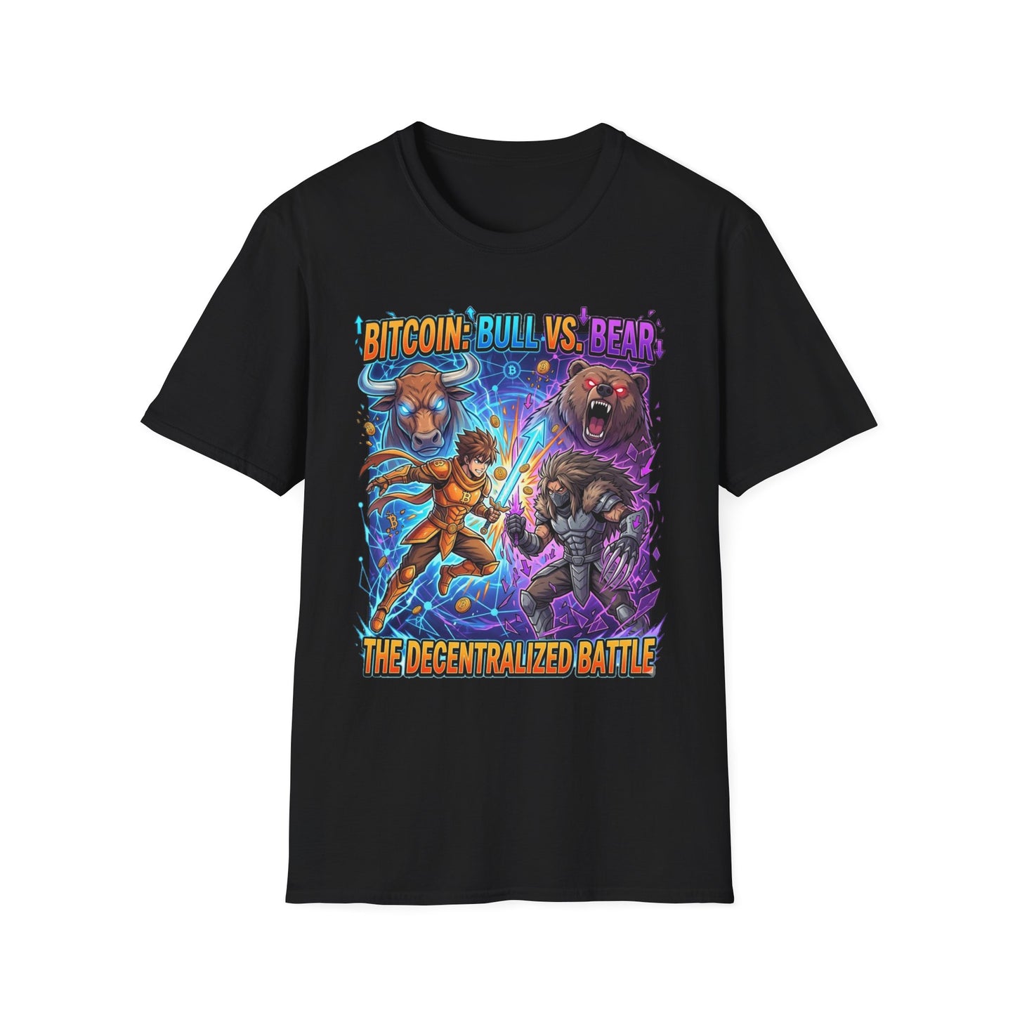 Bitcoin Bull vs Bear T-Shirt - 'The Decentralized Battle' Crypto Graphic Tee