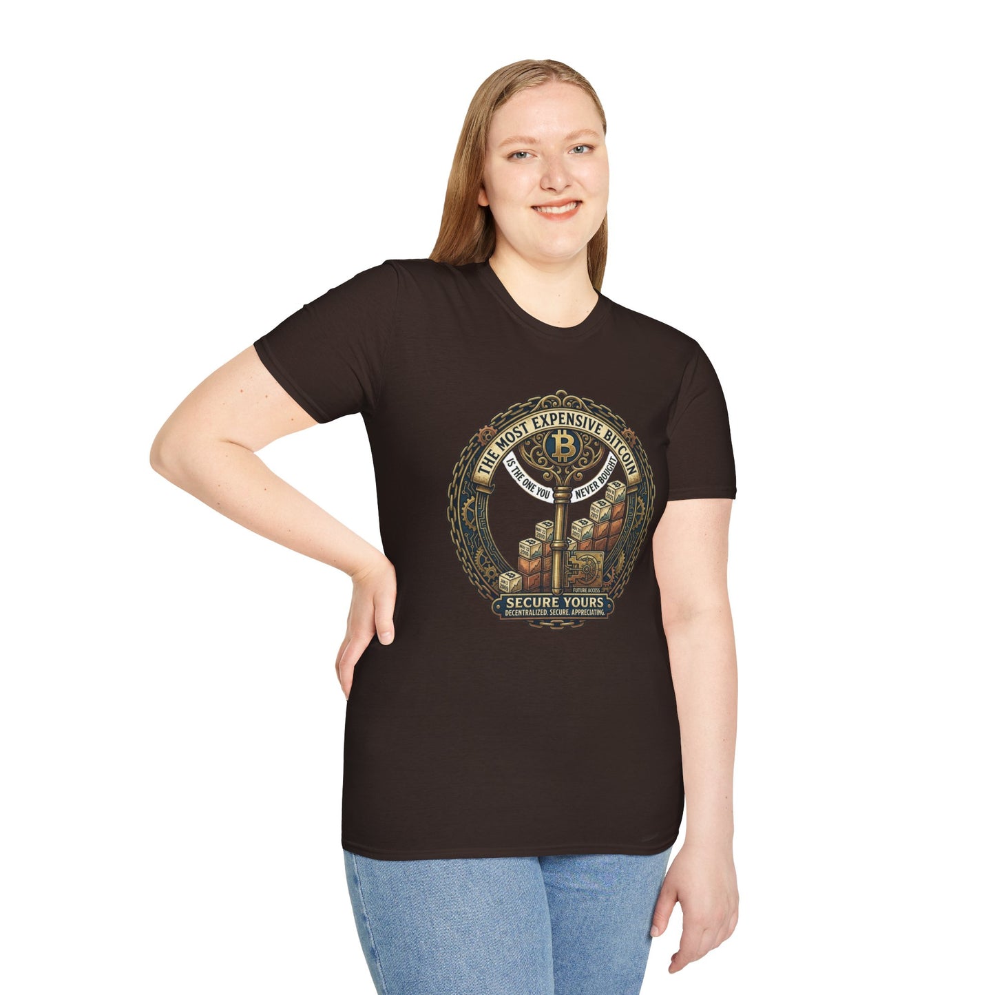 Bitcoin Vintage Key & Vault T-Shirt — "Secure Yours" Cryptocurrency Graphic Tee