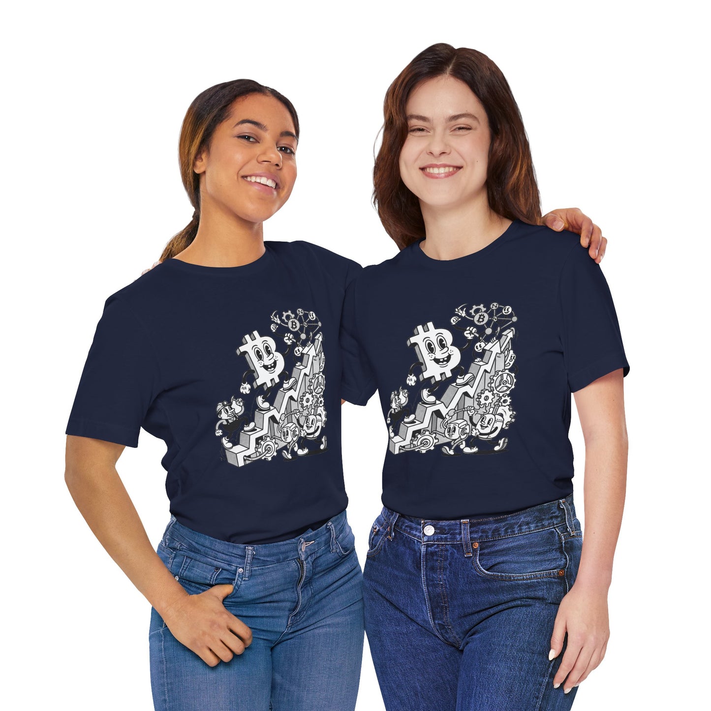 Bitcoin Growth Cartoon Tee — Crypto Stairs Illustration T-Shirt