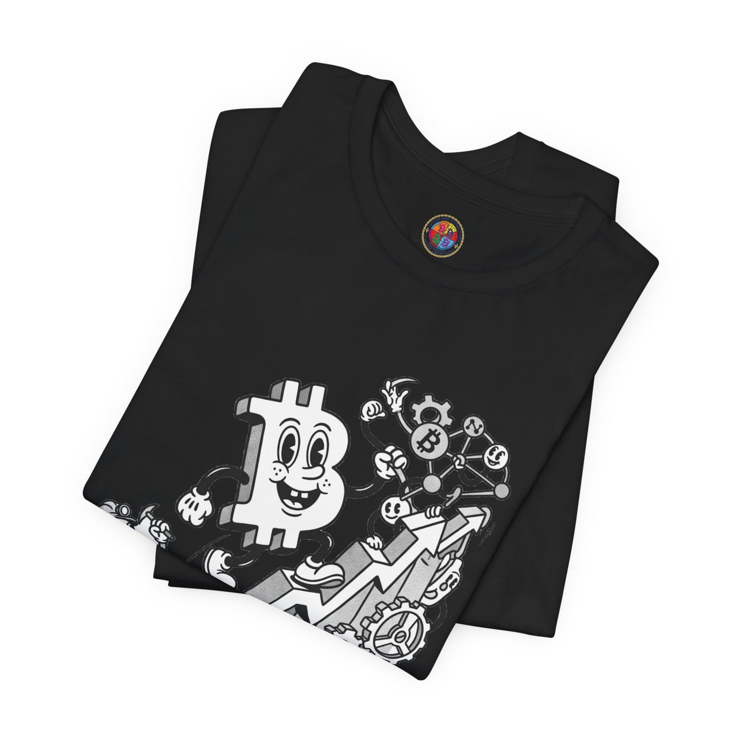 Bitcoin Growth Cartoon Tee — Crypto Stairs Illustration T-Shirt