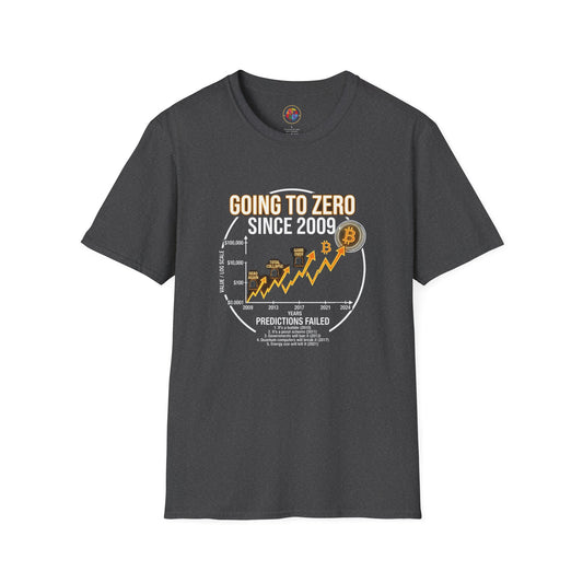 Bitcoin Price Chart T-Shirt — "Going to Zero Since 2009" Crypto Humor Tee