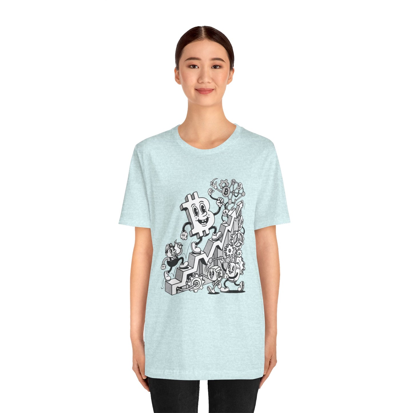 Bitcoin Growth Cartoon Tee — Crypto Stairs Illustration T-Shirt