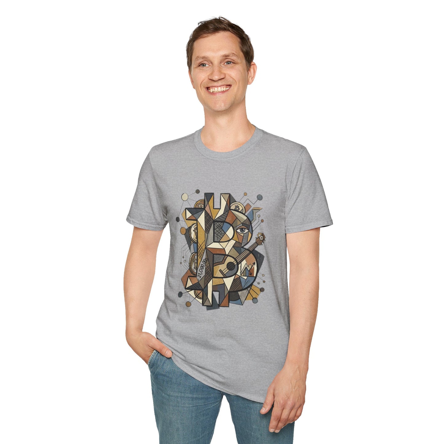 Abstract Geometric Bitcoin T-Shirt — Retro Music Art Tee