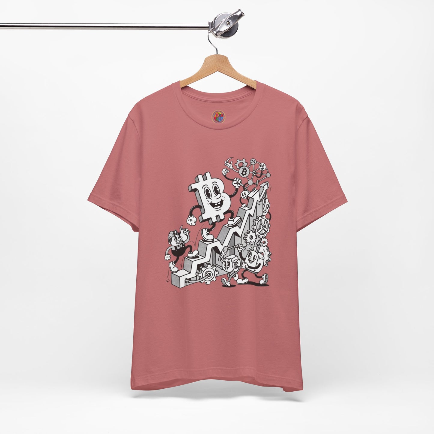 Bitcoin Growth Cartoon Tee — Crypto Stairs Illustration T-Shirt
