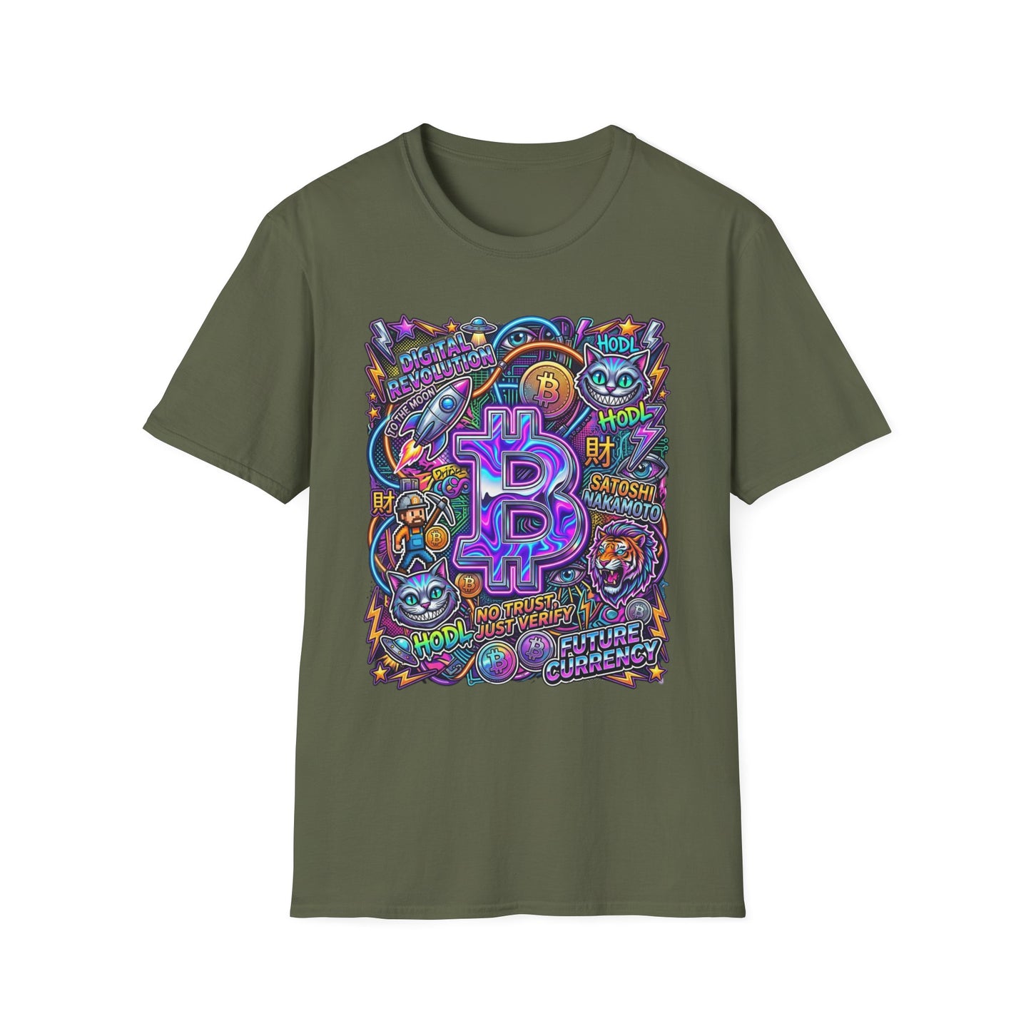 Bitcoin Electric Crypto Art T-Shirt — HODL, BTC Neon Graphic Tee