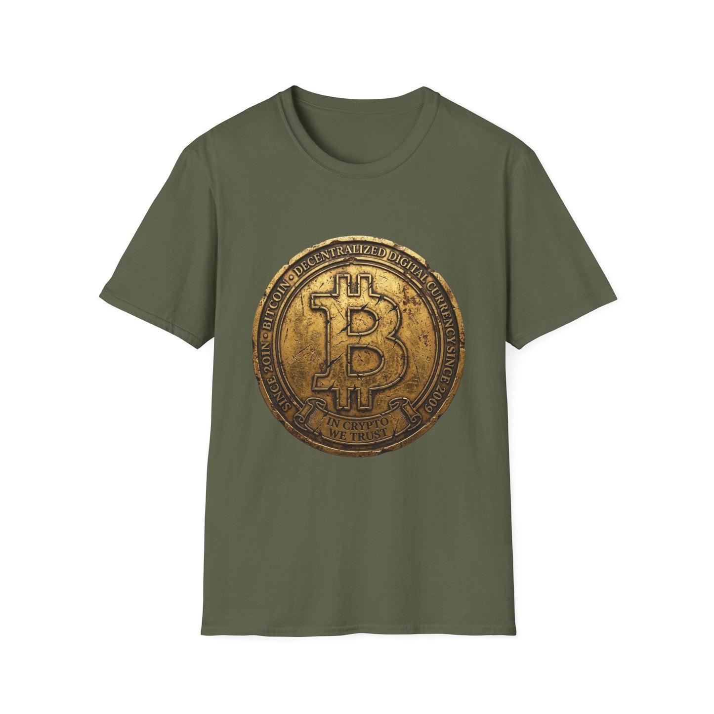 Bitcoin Coin Graphic T-Shirt — Vintage Gold Crypto Tee for Bitcoin Fans