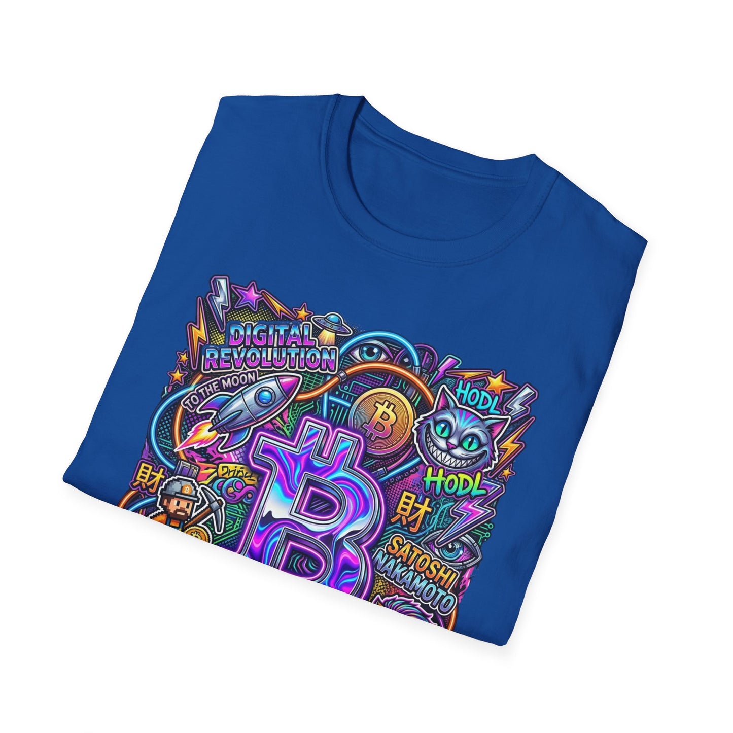 Bitcoin Electric Crypto Art T-Shirt — HODL, BTC Neon Graphic Tee