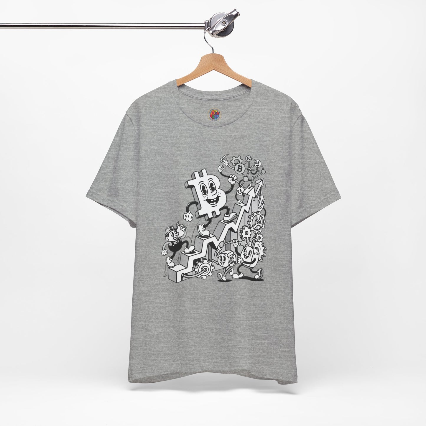 Bitcoin Growth Cartoon Tee — Crypto Stairs Illustration T-Shirt