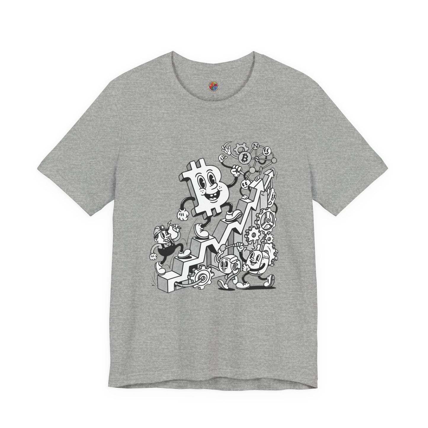 Bitcoin Growth Cartoon Tee — Crypto Stairs Illustration T-Shirt