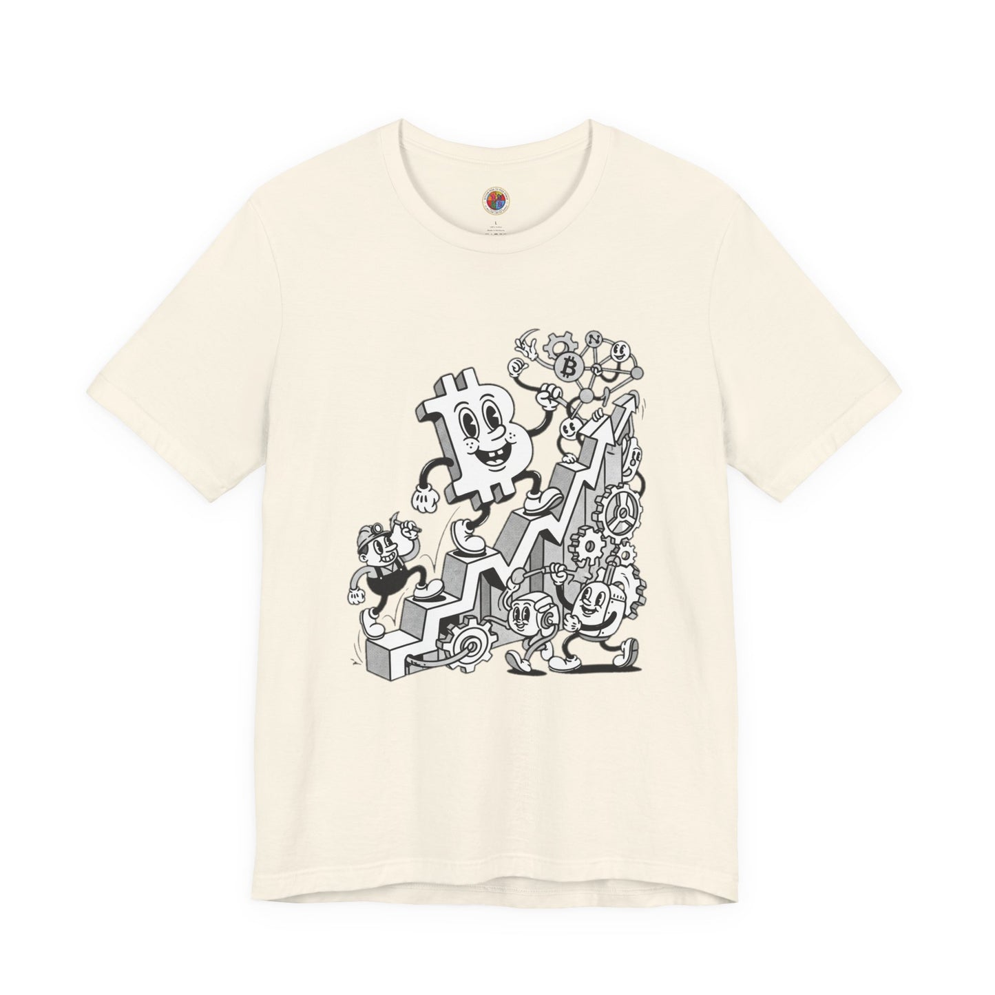 Bitcoin Growth Cartoon Tee — Crypto Stairs Illustration T-Shirt