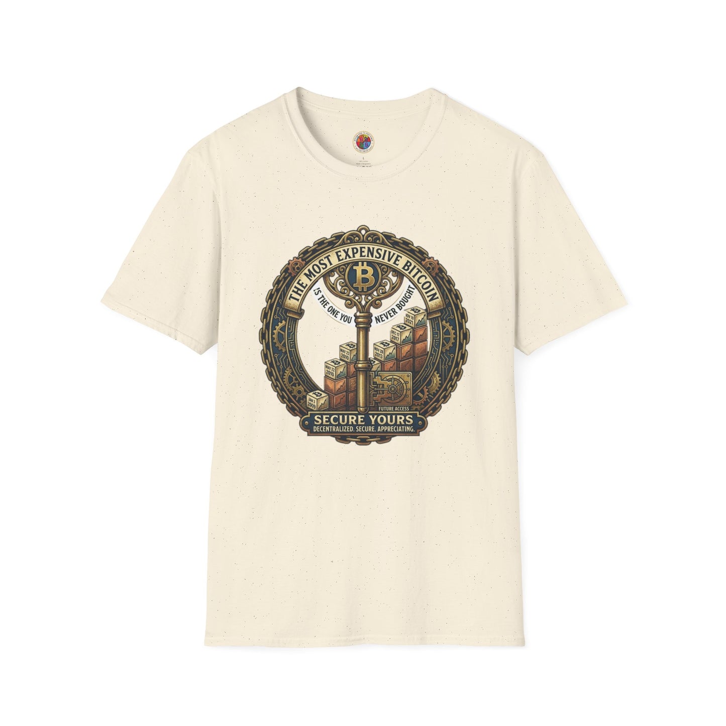 Bitcoin Vintage Key & Vault T-Shirt — "Secure Yours" Cryptocurrency Graphic Tee