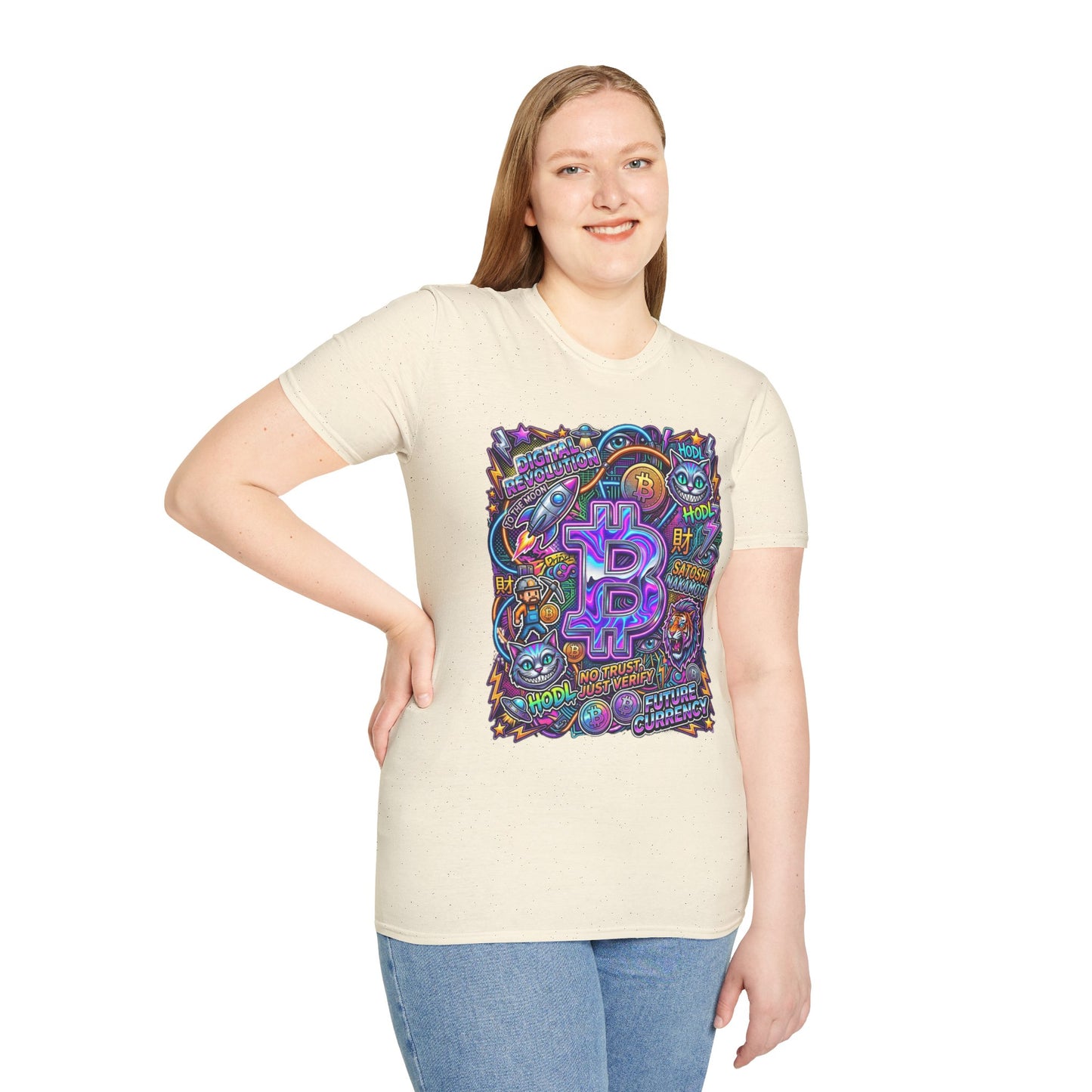 Bitcoin Electric Crypto Art T-Shirt — HODL, BTC Neon Graphic Tee