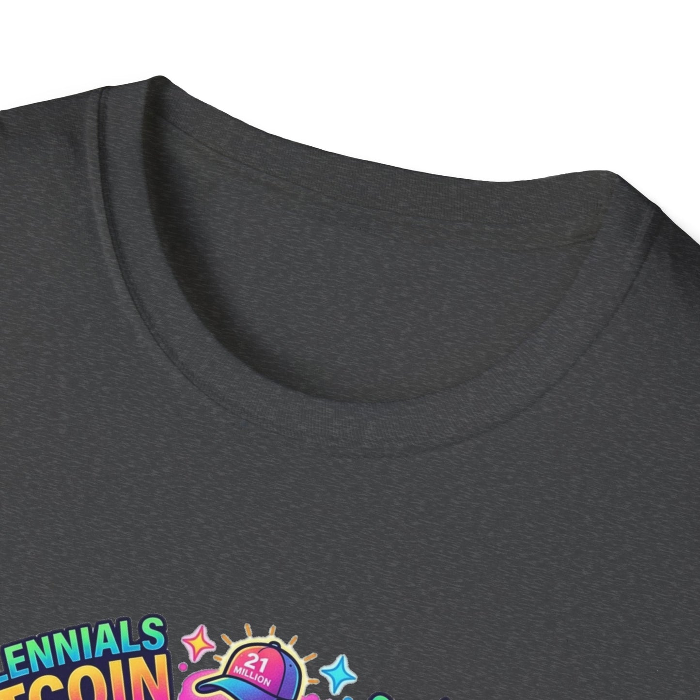 Bitcoin Millennial Crypto Crew T‑Shirt — Colorful Crypto Mining Graphic Tee