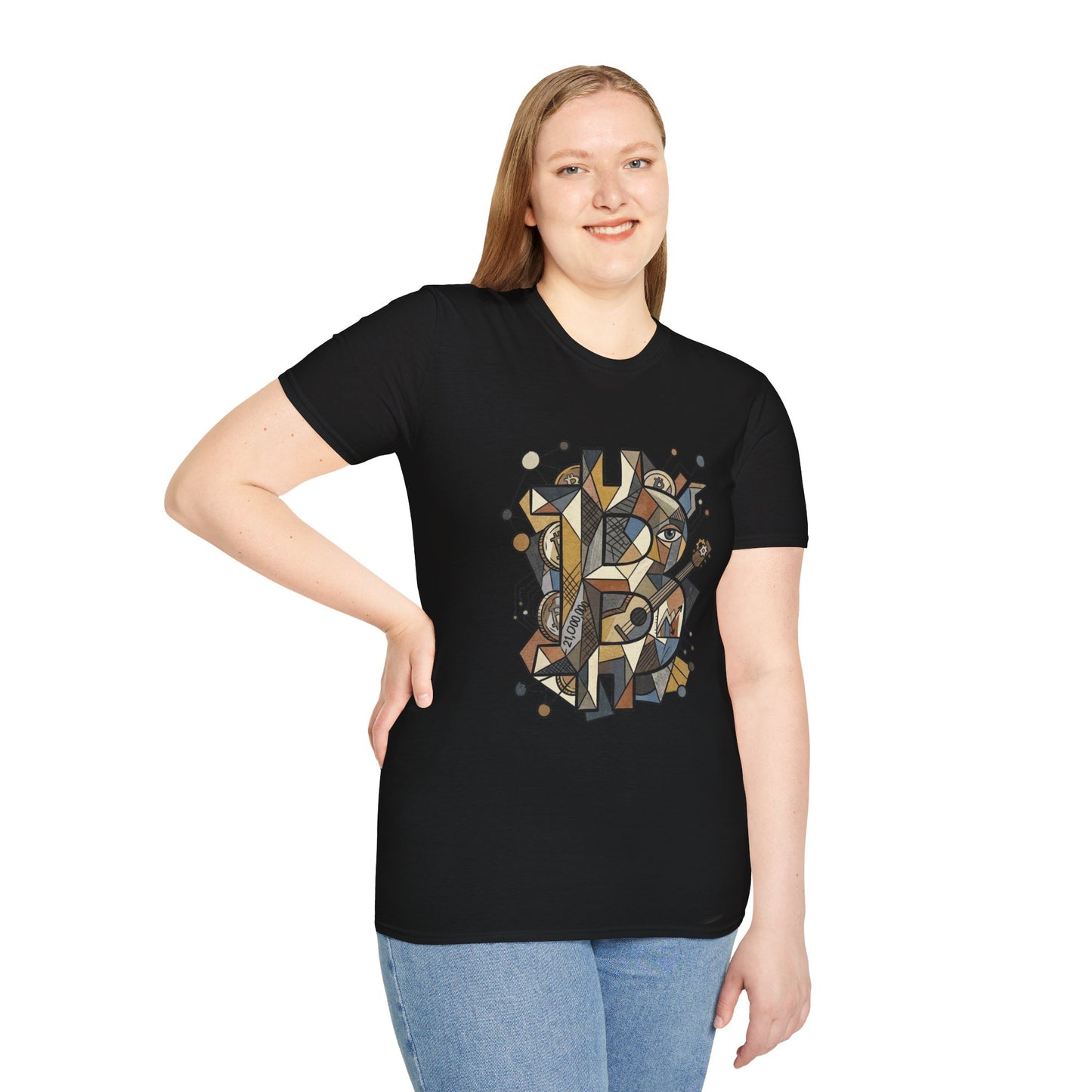 Abstract Geometric Bitcoin T-Shirt — Retro Music Art Tee