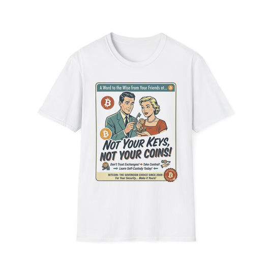 Bitcoin Retro Safety Tee — "Not Your Keys, Not Your Coins!"