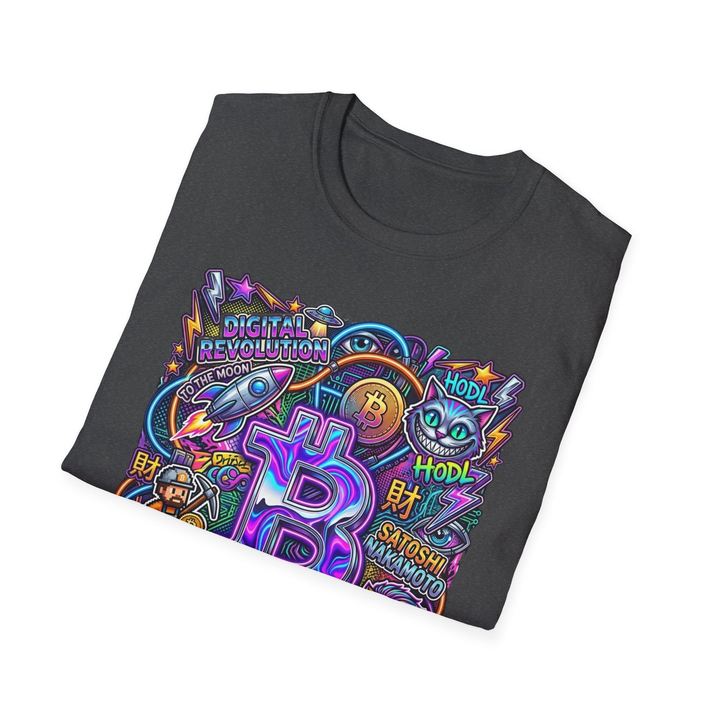Bitcoin Electric Crypto Art T-Shirt — HODL, BTC Neon Graphic Tee