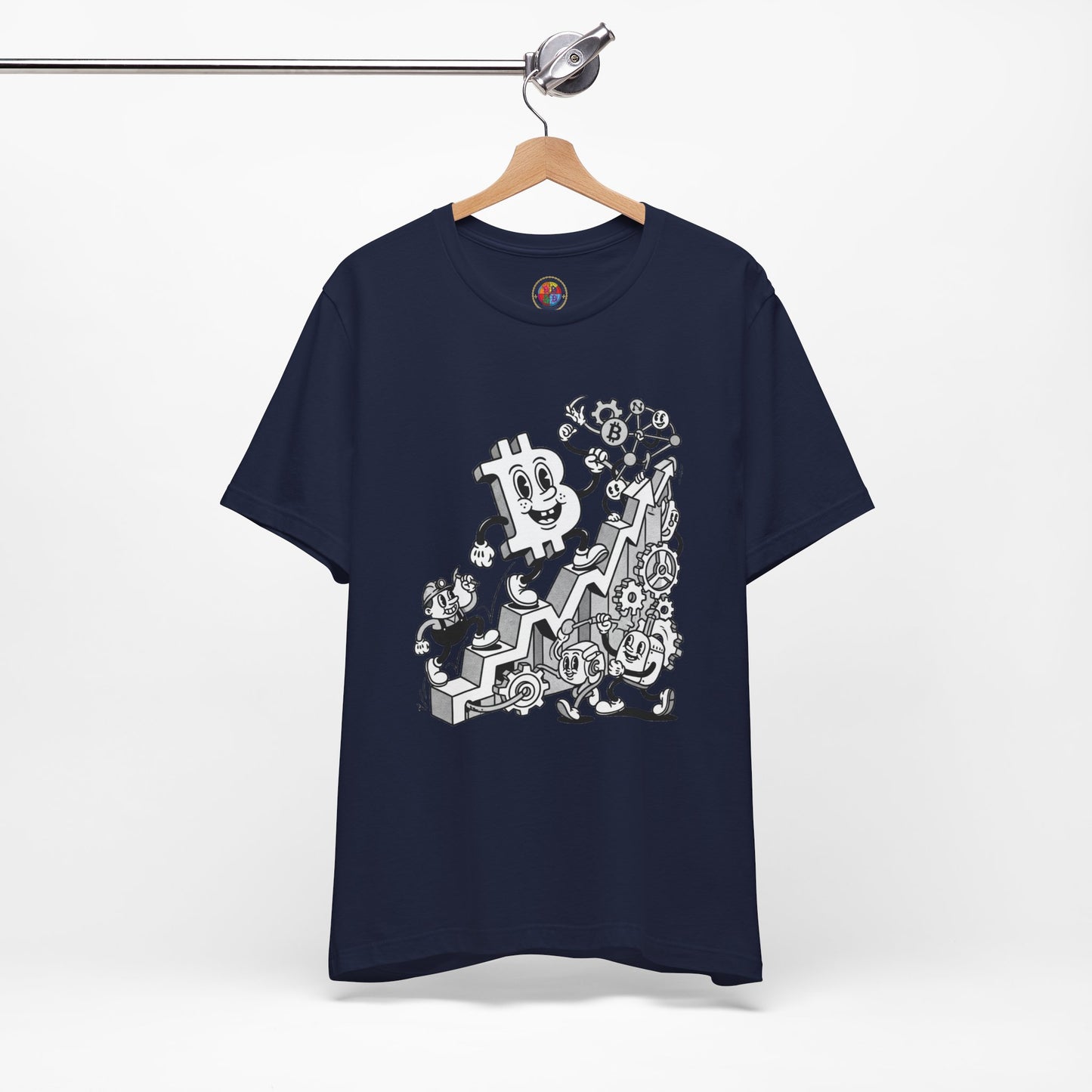 Bitcoin Growth Cartoon Tee — Crypto Stairs Illustration T-Shirt