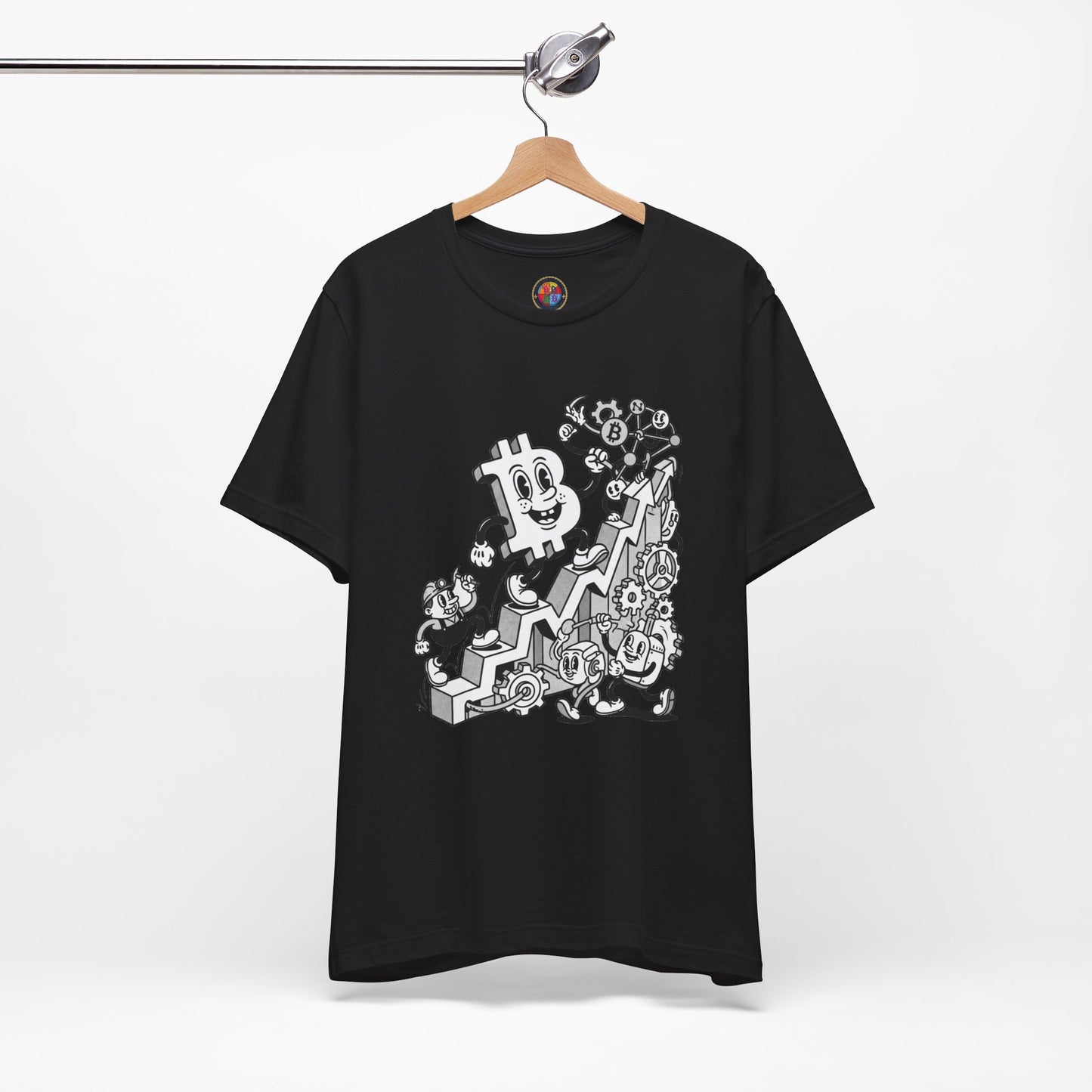 Bitcoin Growth Cartoon Tee — Crypto Stairs Illustration T-Shirt