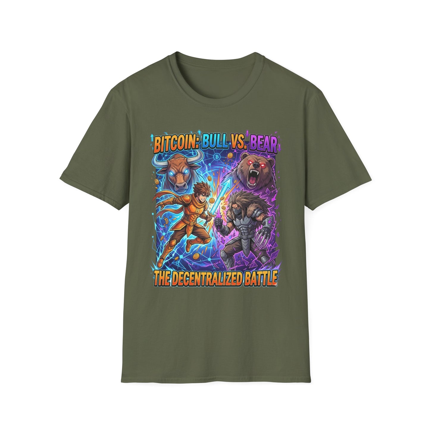 Bitcoin Bull vs Bear T-Shirt - 'The Decentralized Battle' Crypto Graphic Tee
