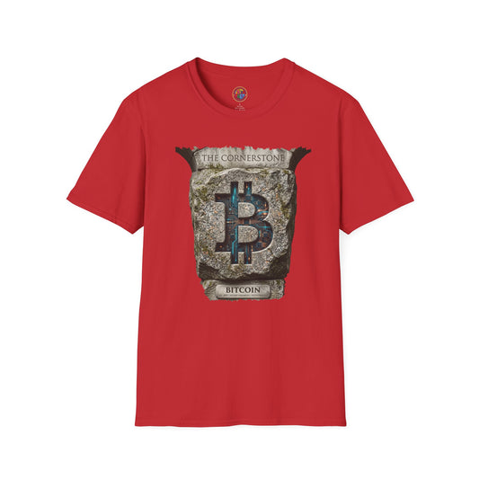 Bitcoin Cornerstone T-Shirt — Vintage Stone Plaque Crypto Tee