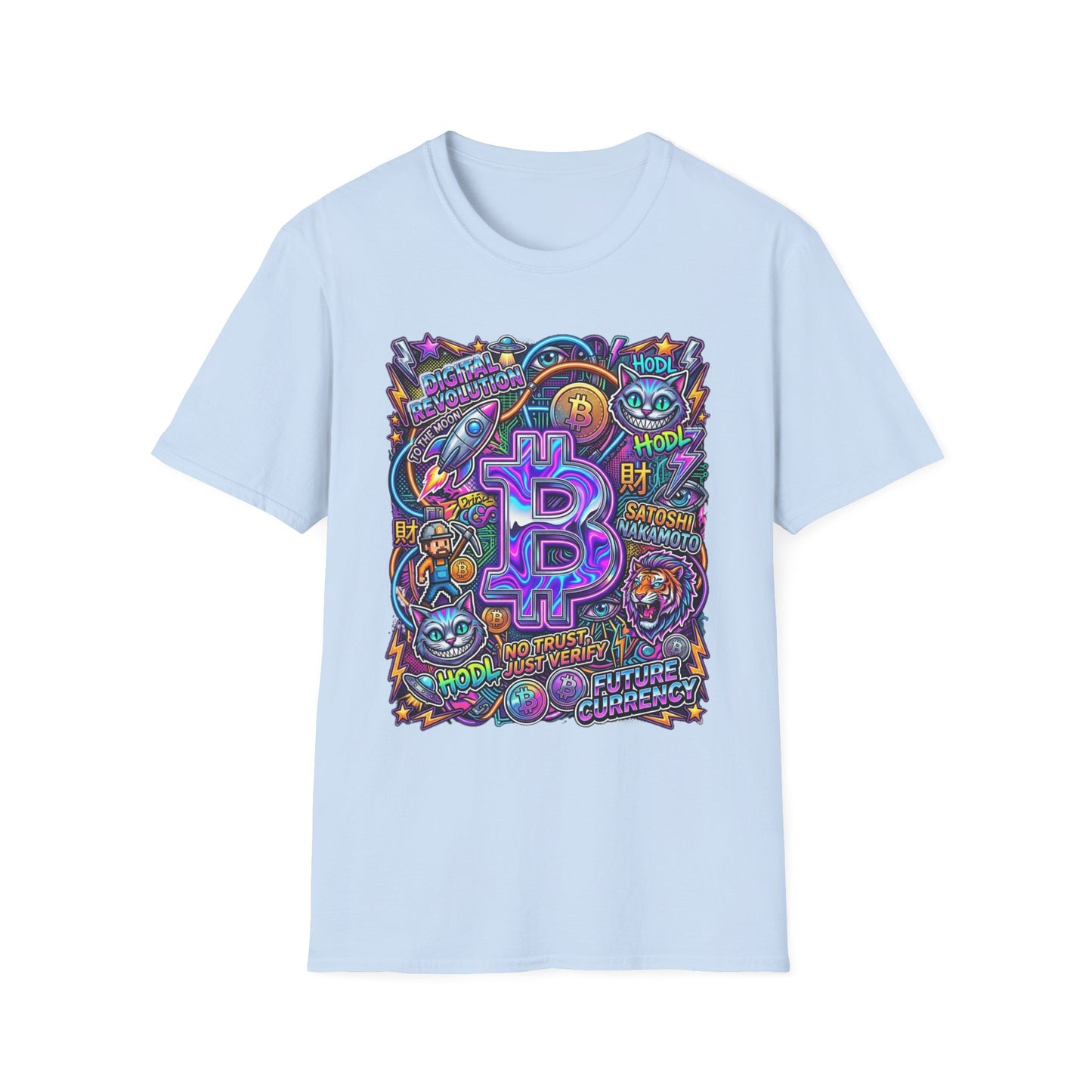 Bitcoin Electric Crypto Art T-Shirt — HODL, BTC Neon Graphic Tee