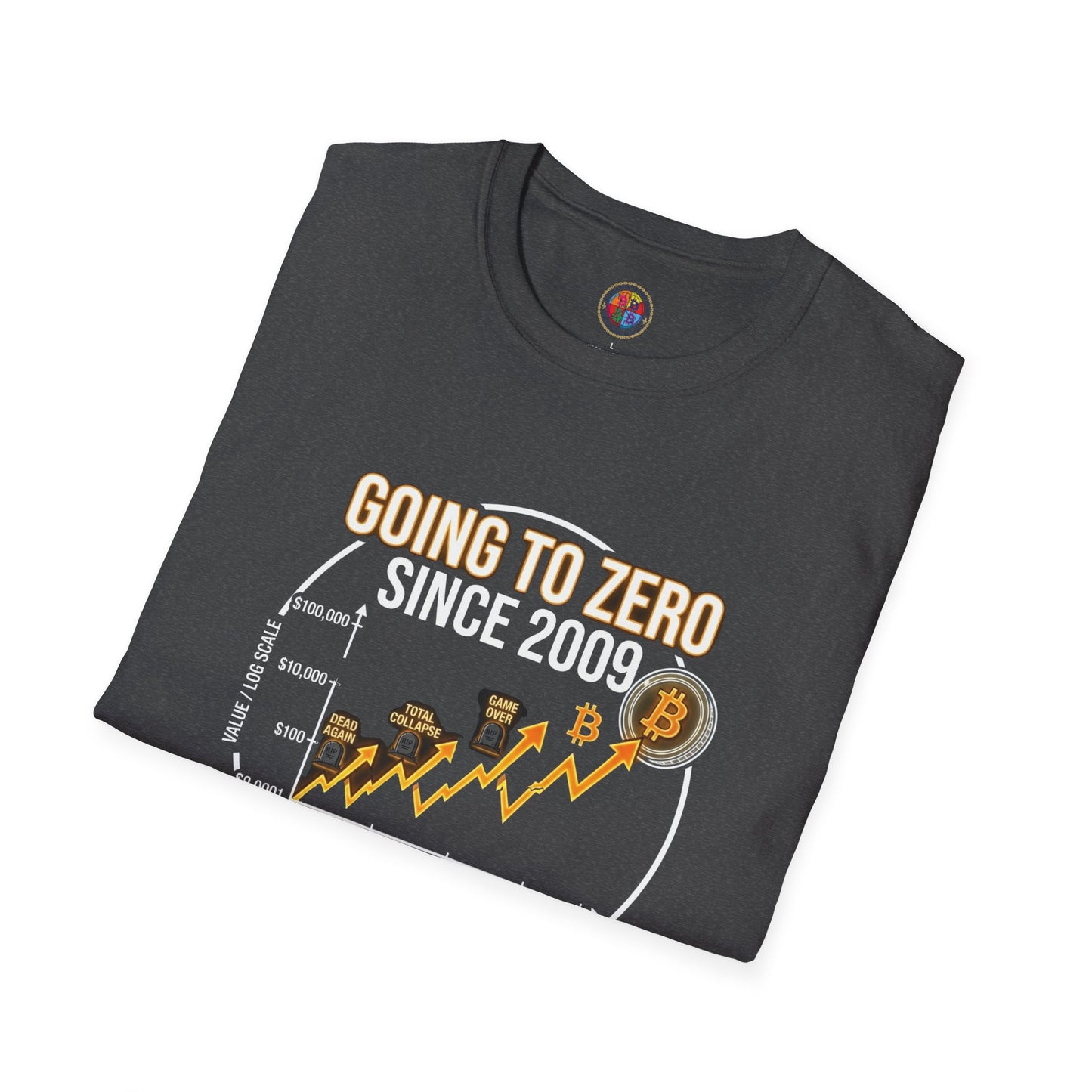 Bitcoin Price Chart T-Shirt — "Going to Zero Since 2009" Crypto Humor Tee