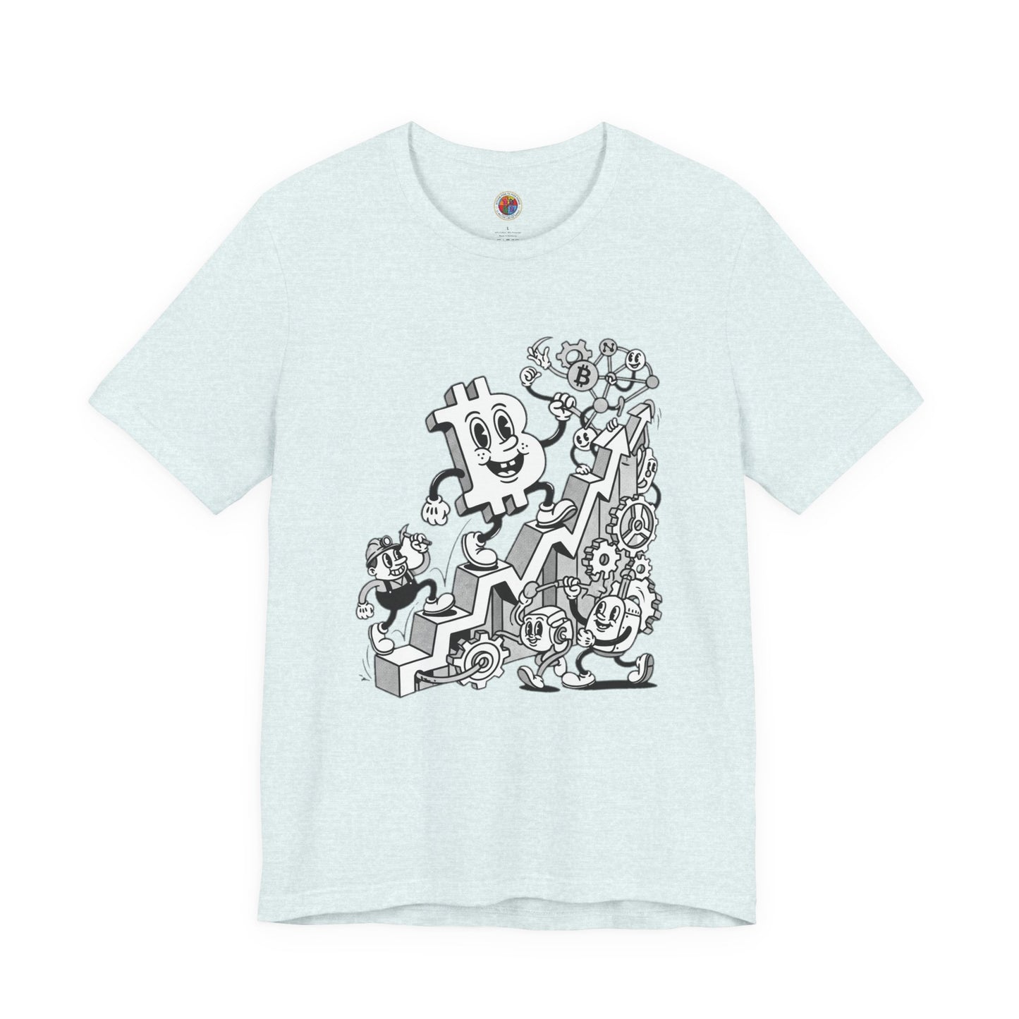 Bitcoin Growth Cartoon Tee — Crypto Stairs Illustration T-Shirt