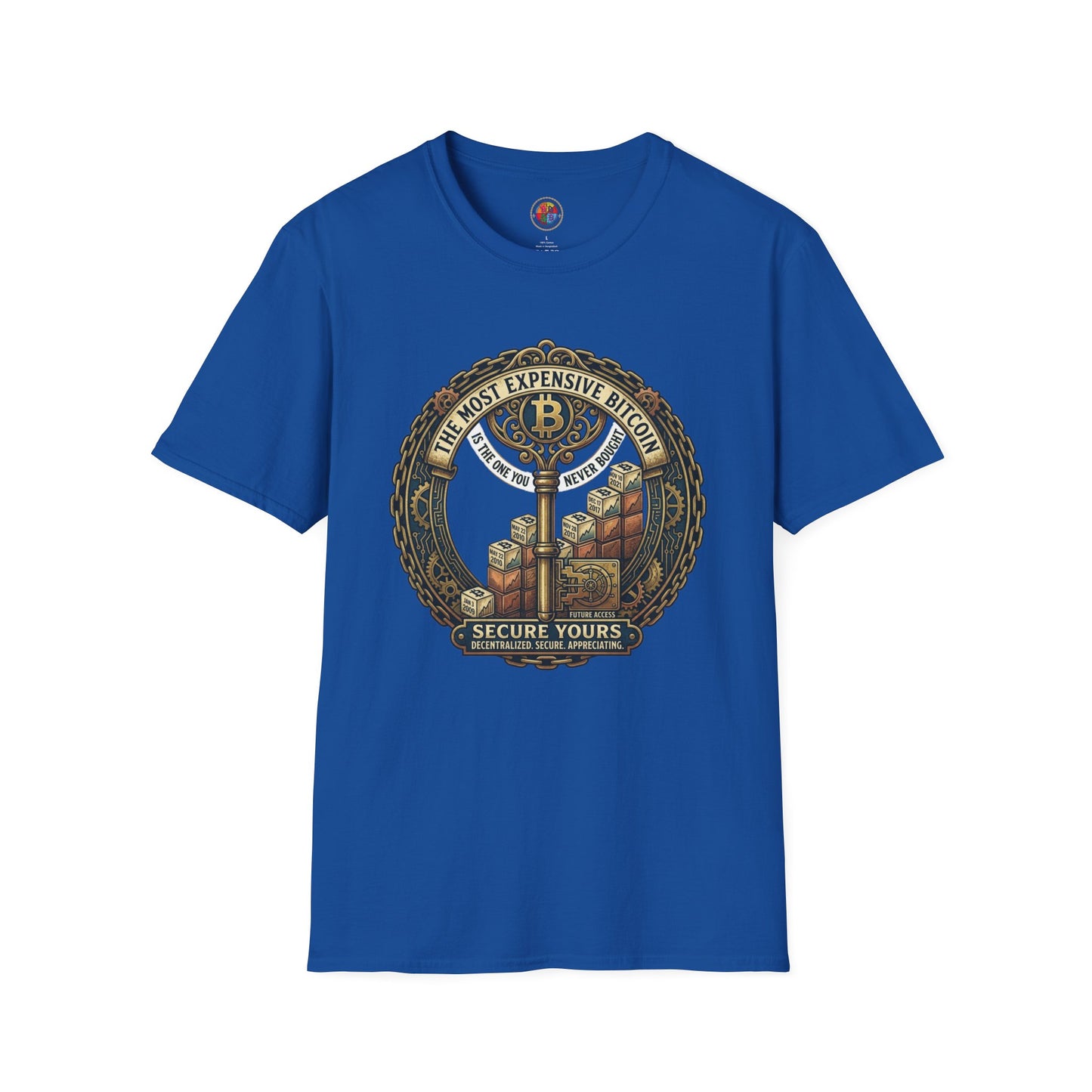 Bitcoin Vintage Key & Vault T-Shirt — "Secure Yours" Cryptocurrency Graphic Tee