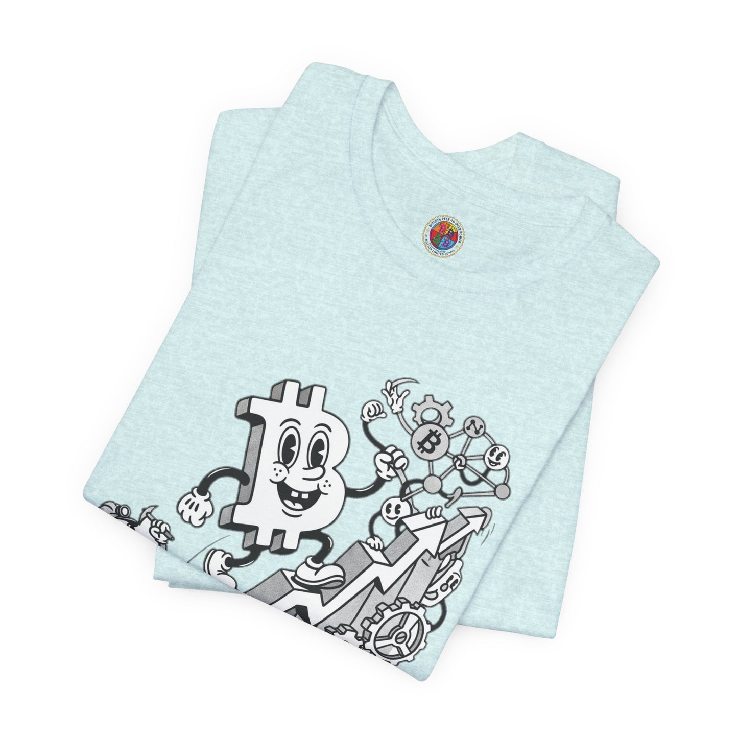 Bitcoin Growth Cartoon Tee — Crypto Stairs Illustration T-Shirt