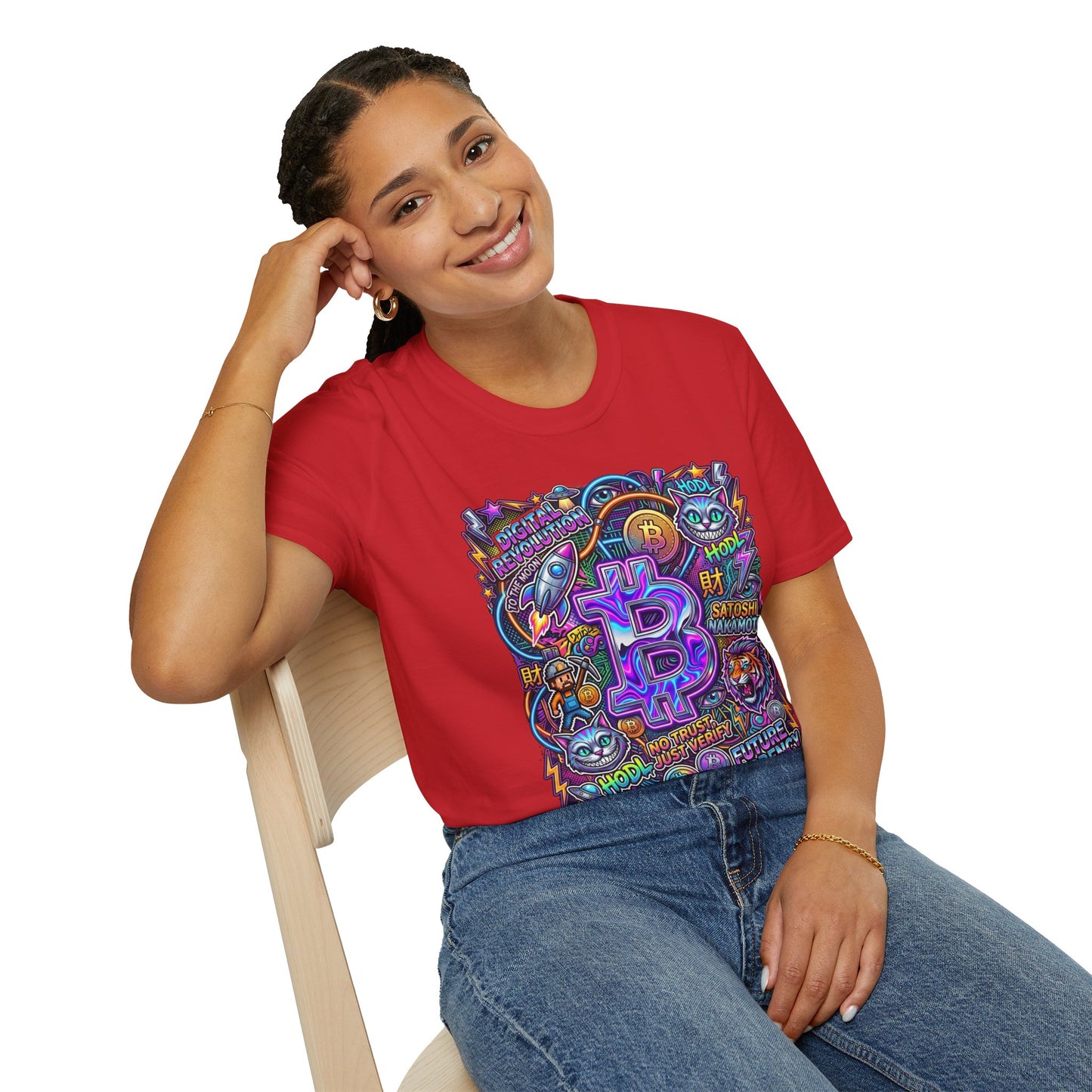 Bitcoin Electric Crypto Art T-Shirt — HODL, BTC Neon Graphic Tee